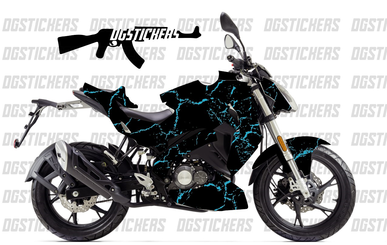 Benelli 125S Craked Mavi Siyah Tasarımı Sticker Etiket Modeli