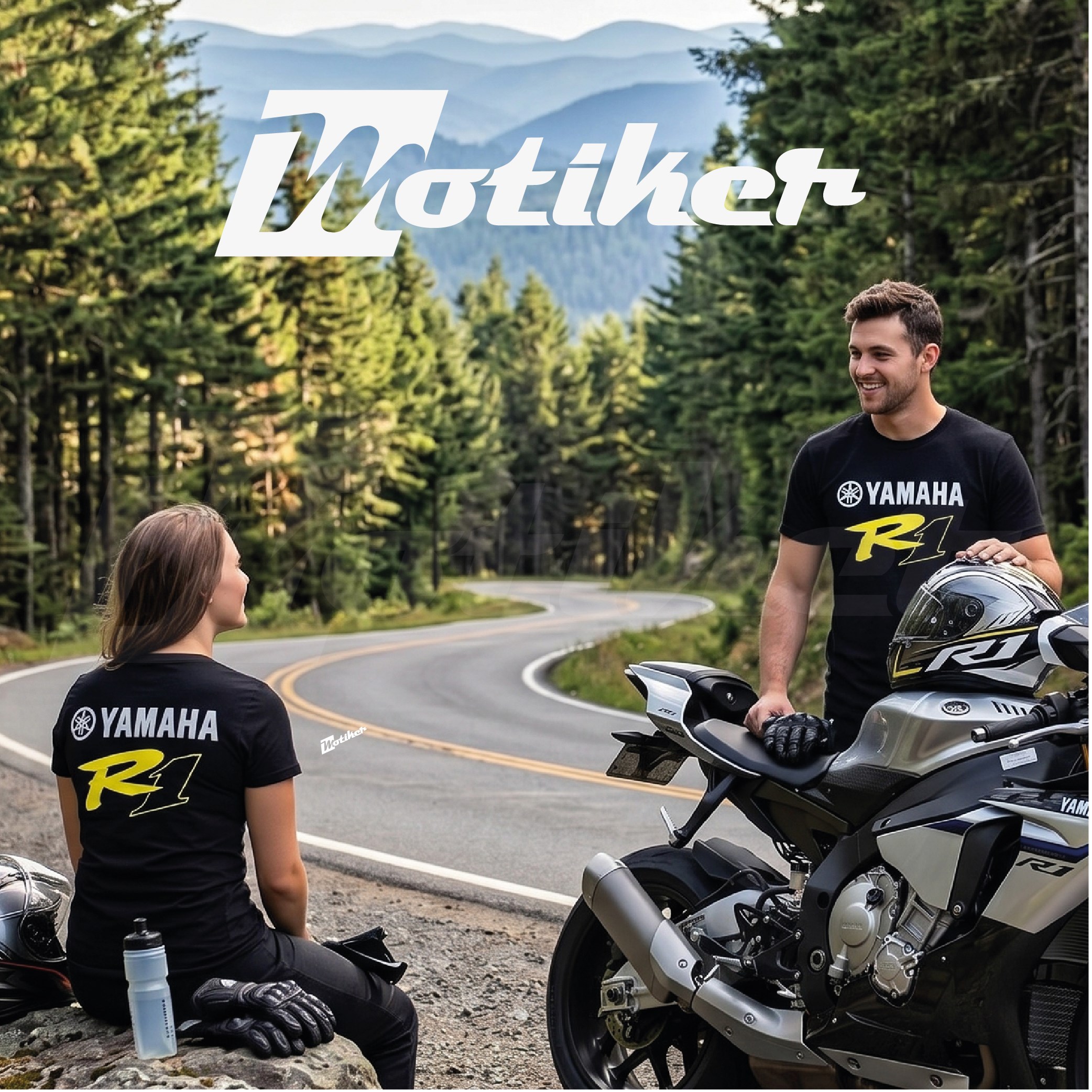 Yamaha R1 Siyah Baskı Logo Tshirt Modeli