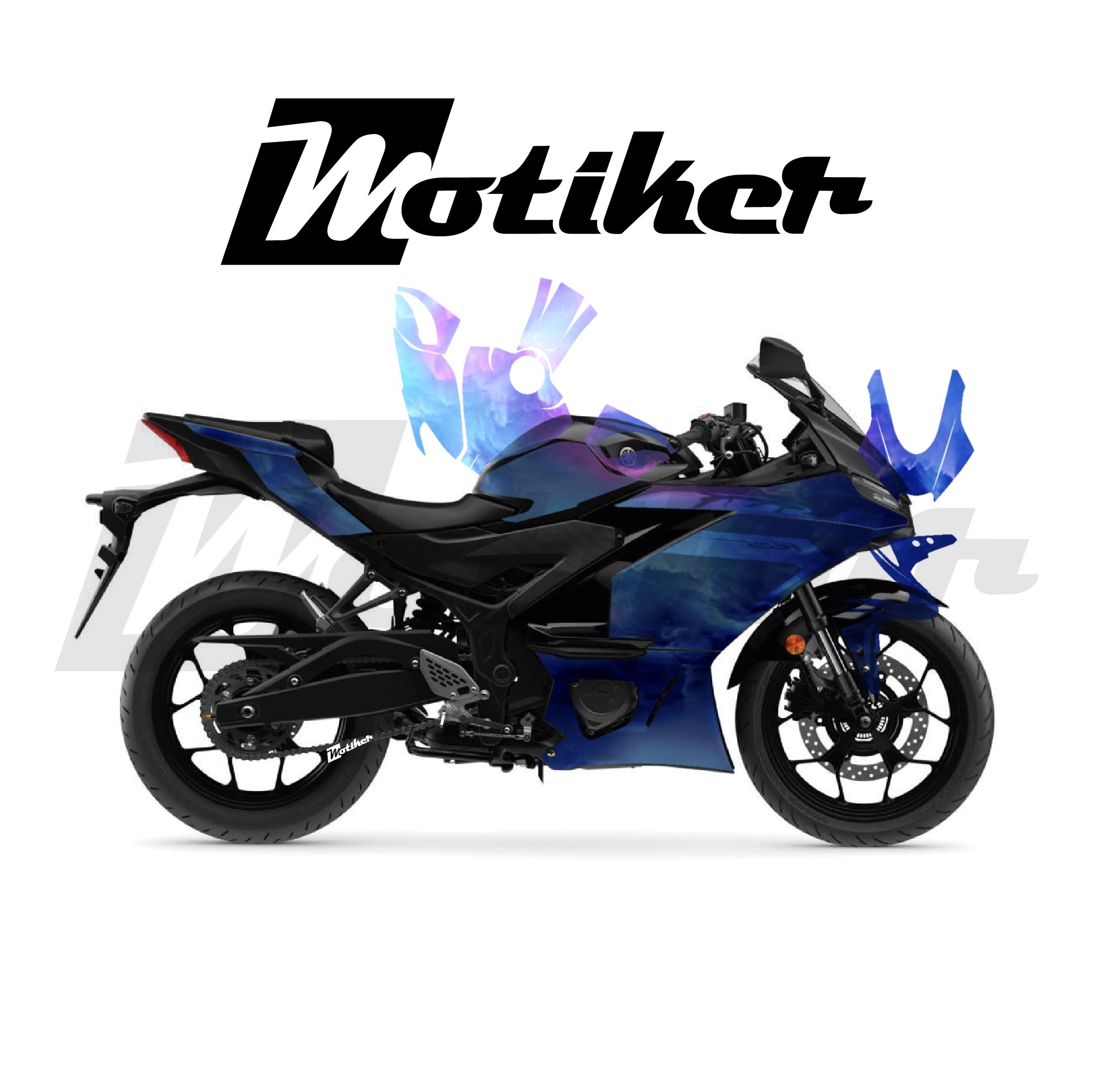 Yamaha YZF R25 Parçalı Kaplama Sticker Etiket Modeli Bulutsu Desen 13 (MTK9374)