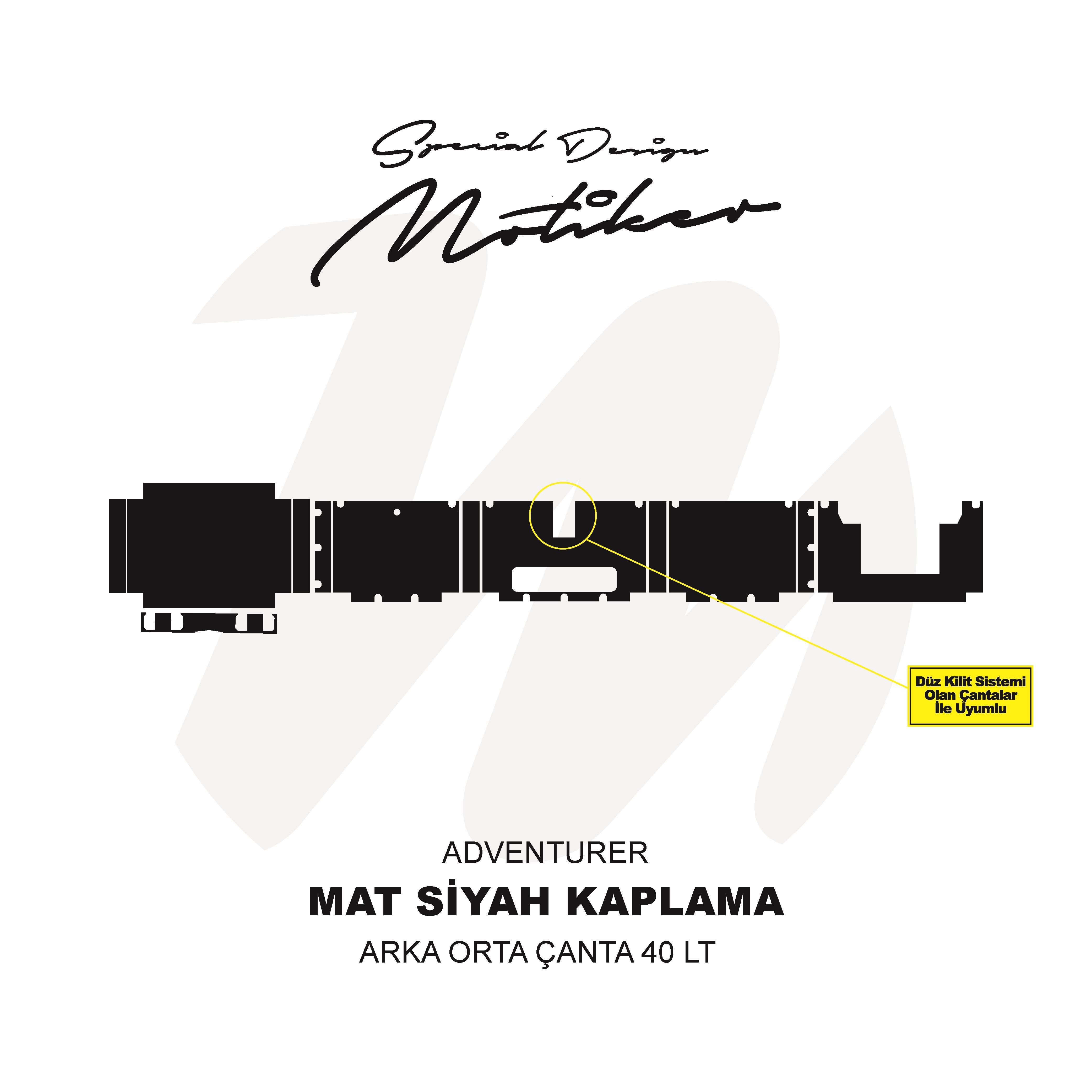 ADVENTURERAdventurer Arka Orta Çanta 40LT Mat Siyah Kaplama Sticker Etiket Modeli