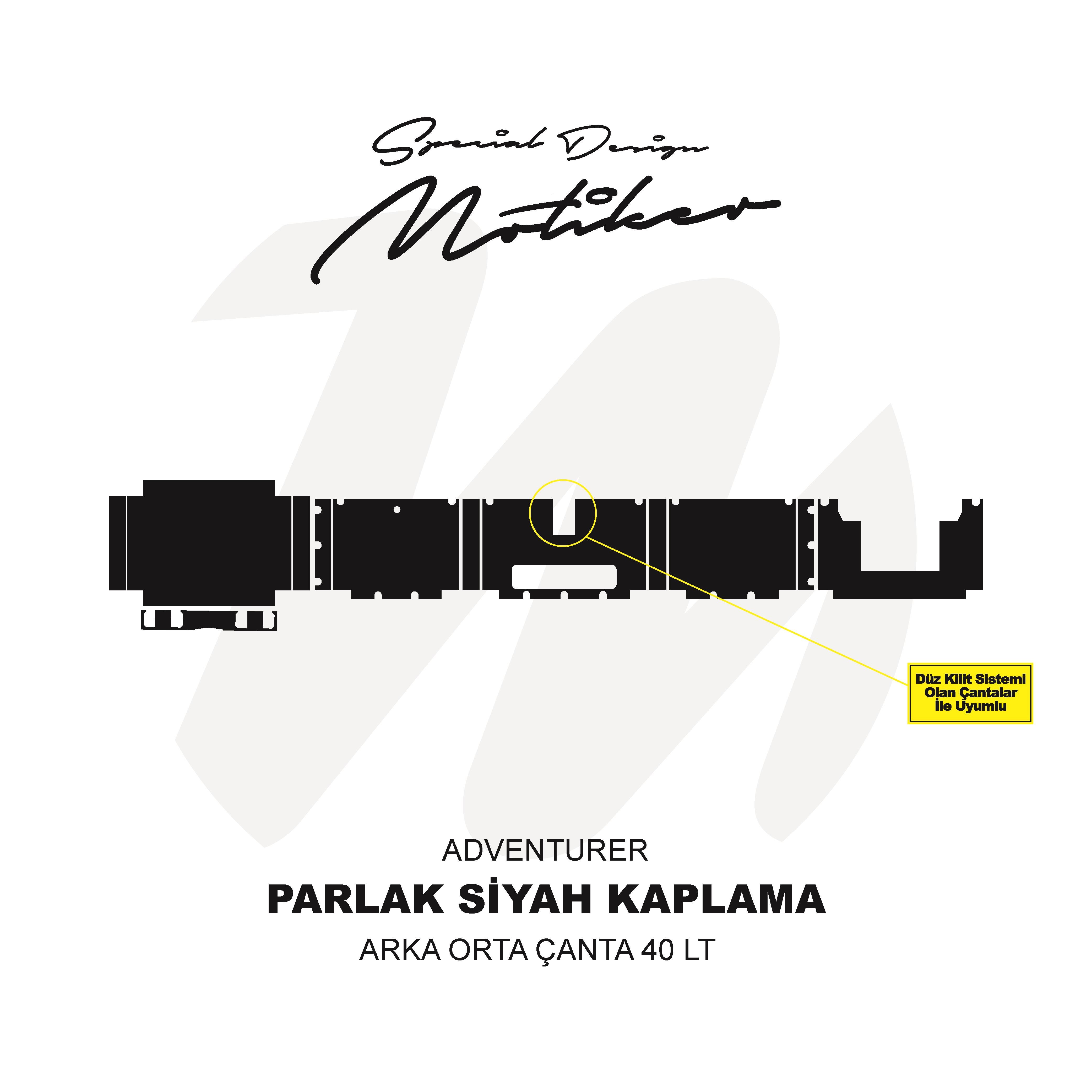 ADVENTURERAdventurer Arka Orta Çanta 40LT Parlak Siyah Kaplama Sticker Etiket Modeli