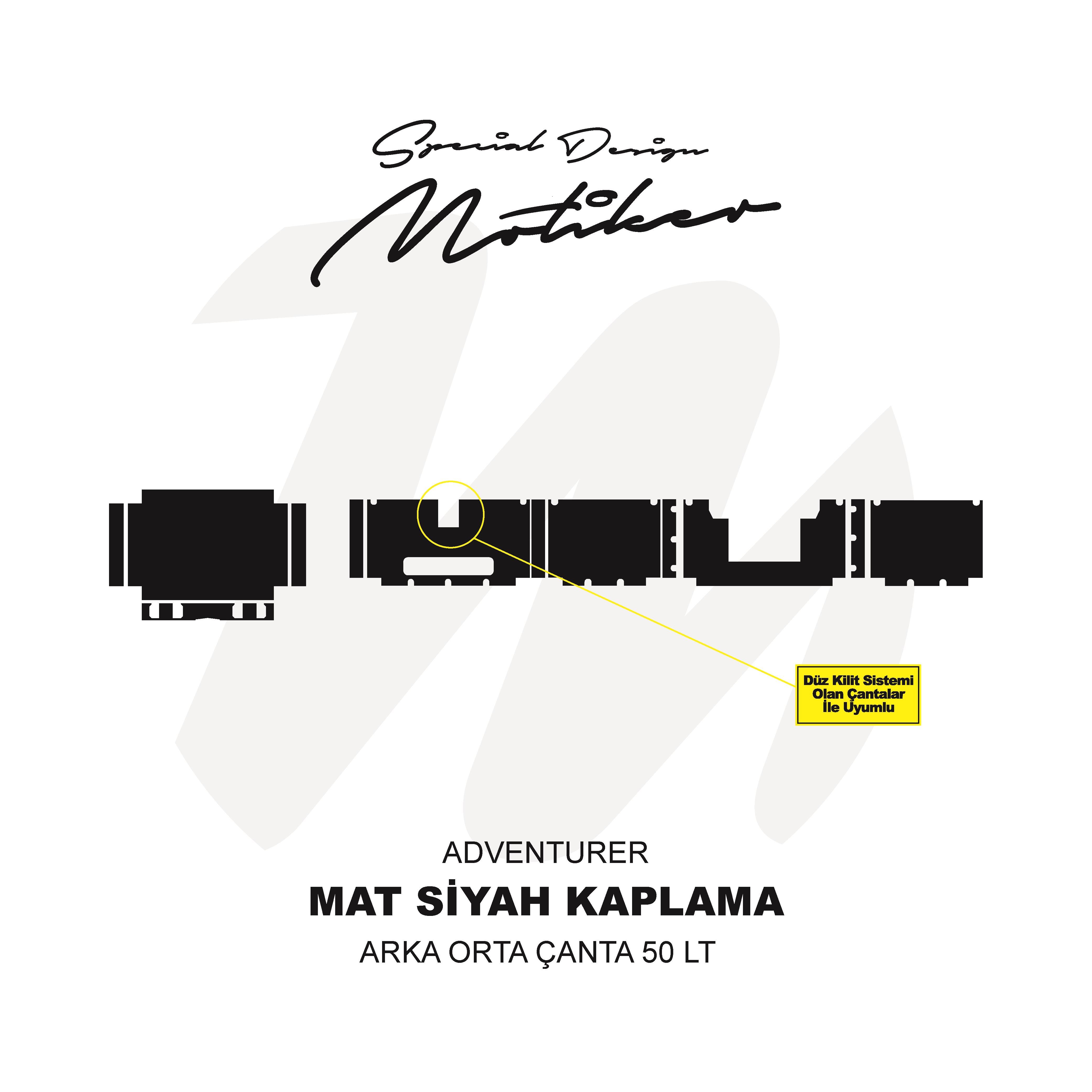 ADVENTURERAdventurer Arka Orta Çanta 50LT Mat Siyah Kaplama Sticker Etiket Modeli