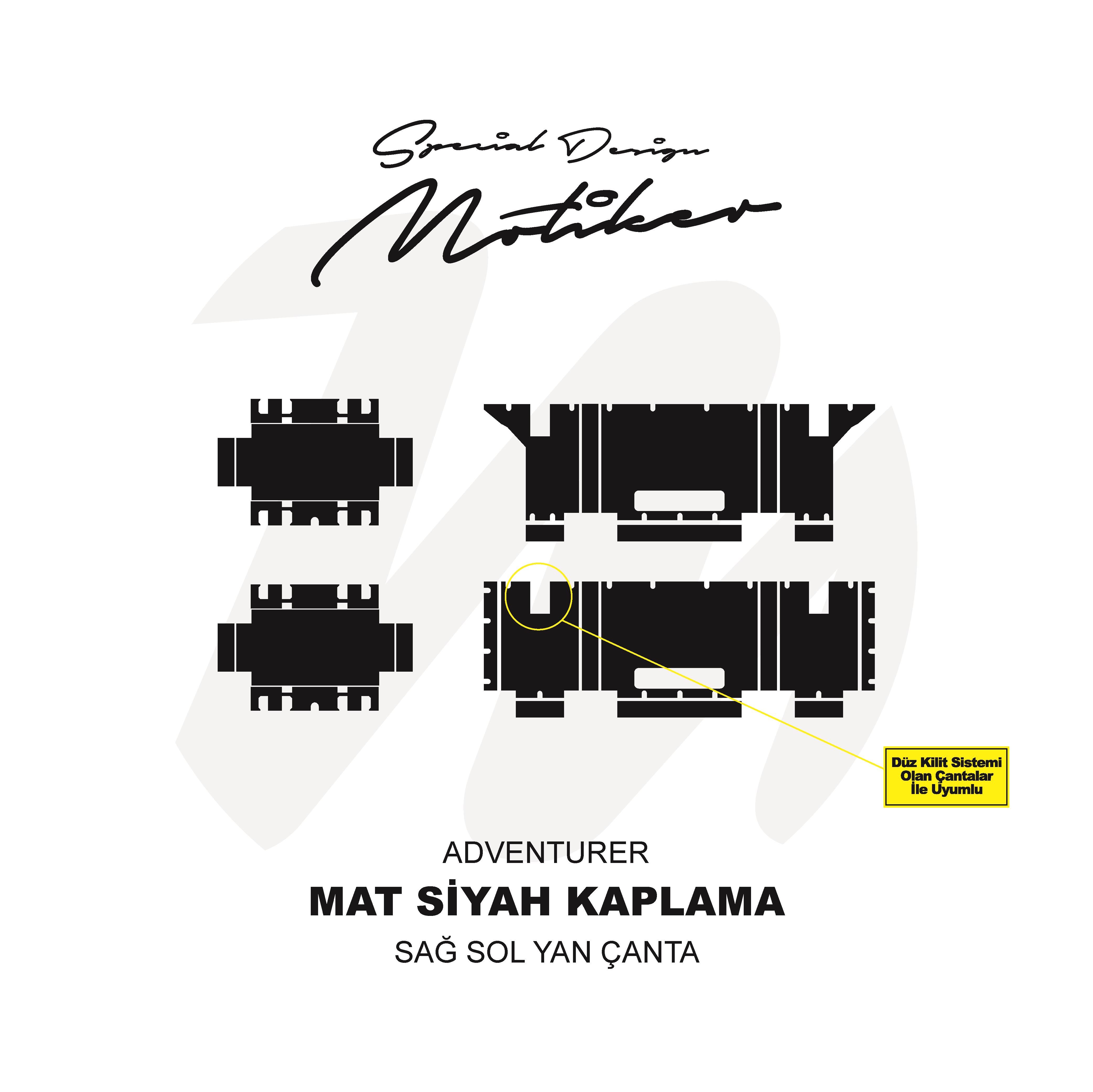 ADVENTURERAdventurer Sağ Sol Yan Çanta Mat Siyah Kaplama Sticker Etiket Modeli