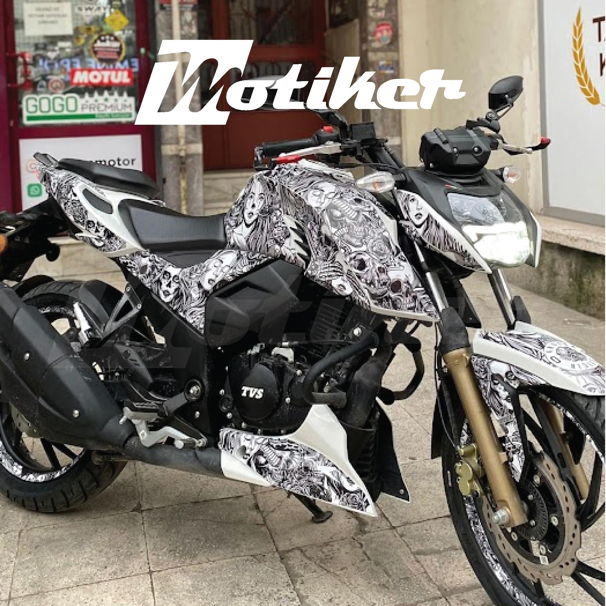 APACHE RTR 200 Chicano Tattoo Art Kaplama Sticker Etiket Modeli Beyaz Siyah