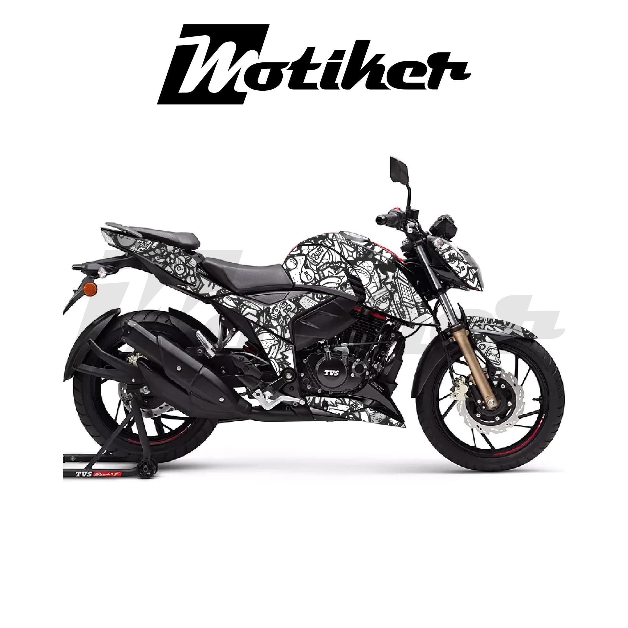TVSAPACHE RTR 200 Kaplama Sticker Etiket Modeli Motif Desen Beyaz Siyah