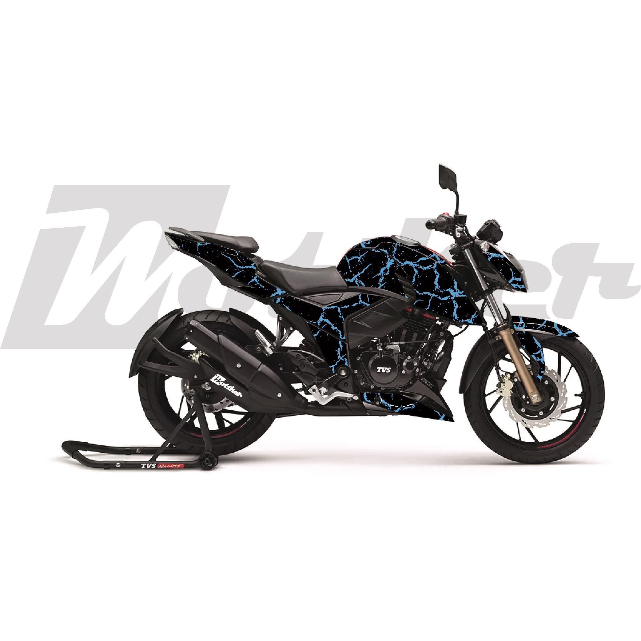 Diğer APACHE RTR 200 Kaplama Sticker Etiket Modeli Şimşek Desen Mavi Siyah