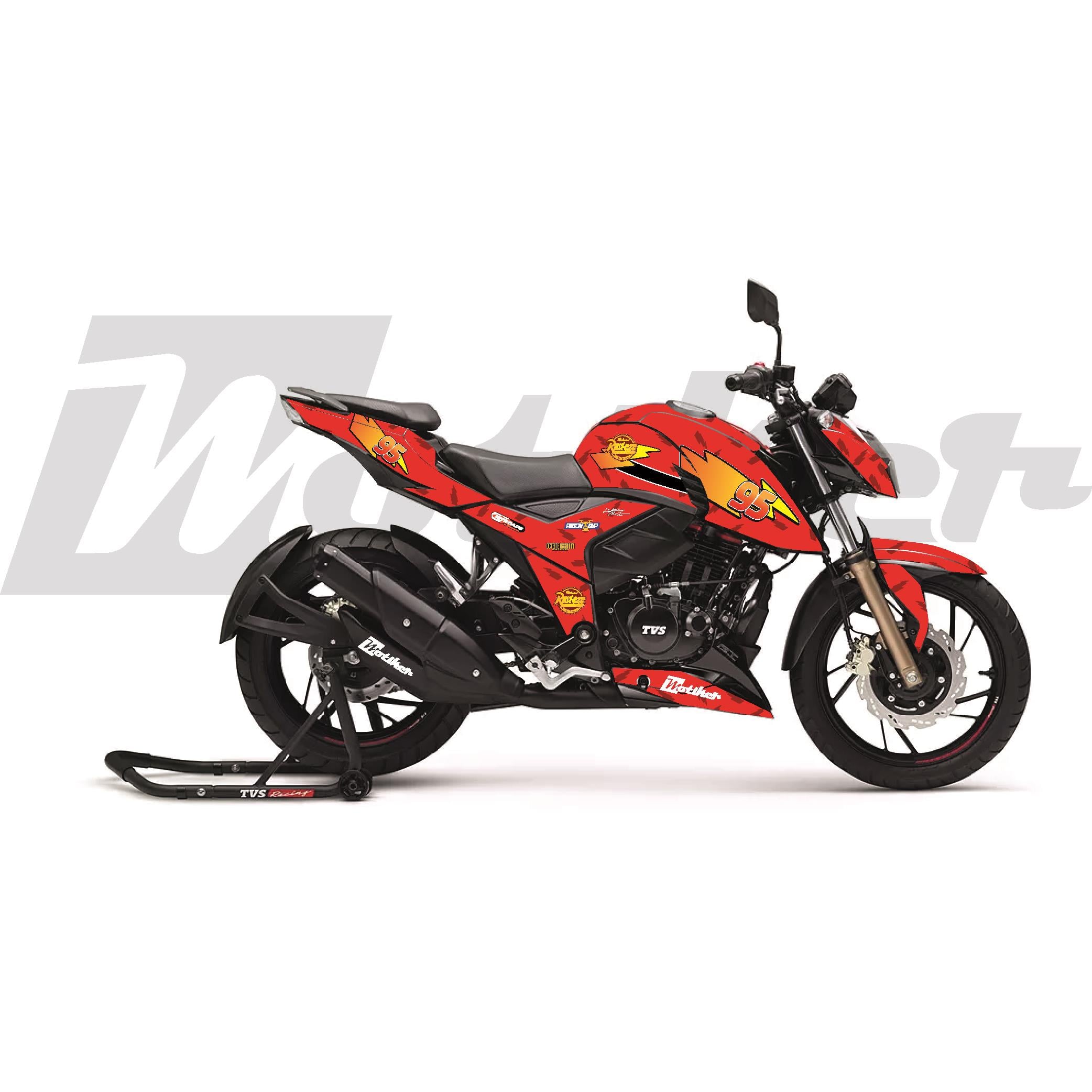 Diğer APACHE RTR 200 Kaplama Sticker Etiket Modeli McQueen Kırmızı Siyah