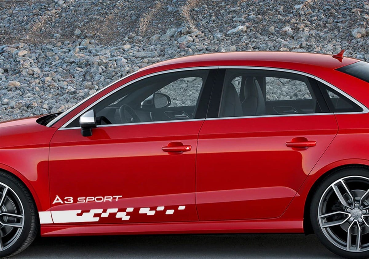 Audi A3 Sport Yazılı Yan Kapı Şerit Sticker Etiket Modeli