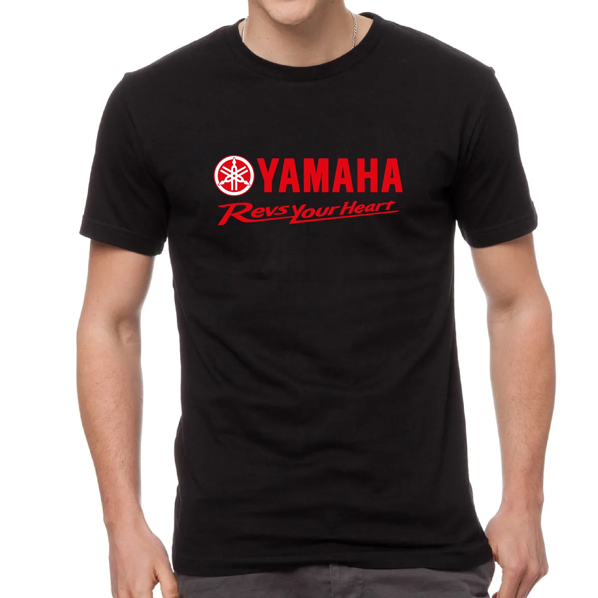 Yamaha Revs your Heart Siyah Baskılı Tshirt Modeli