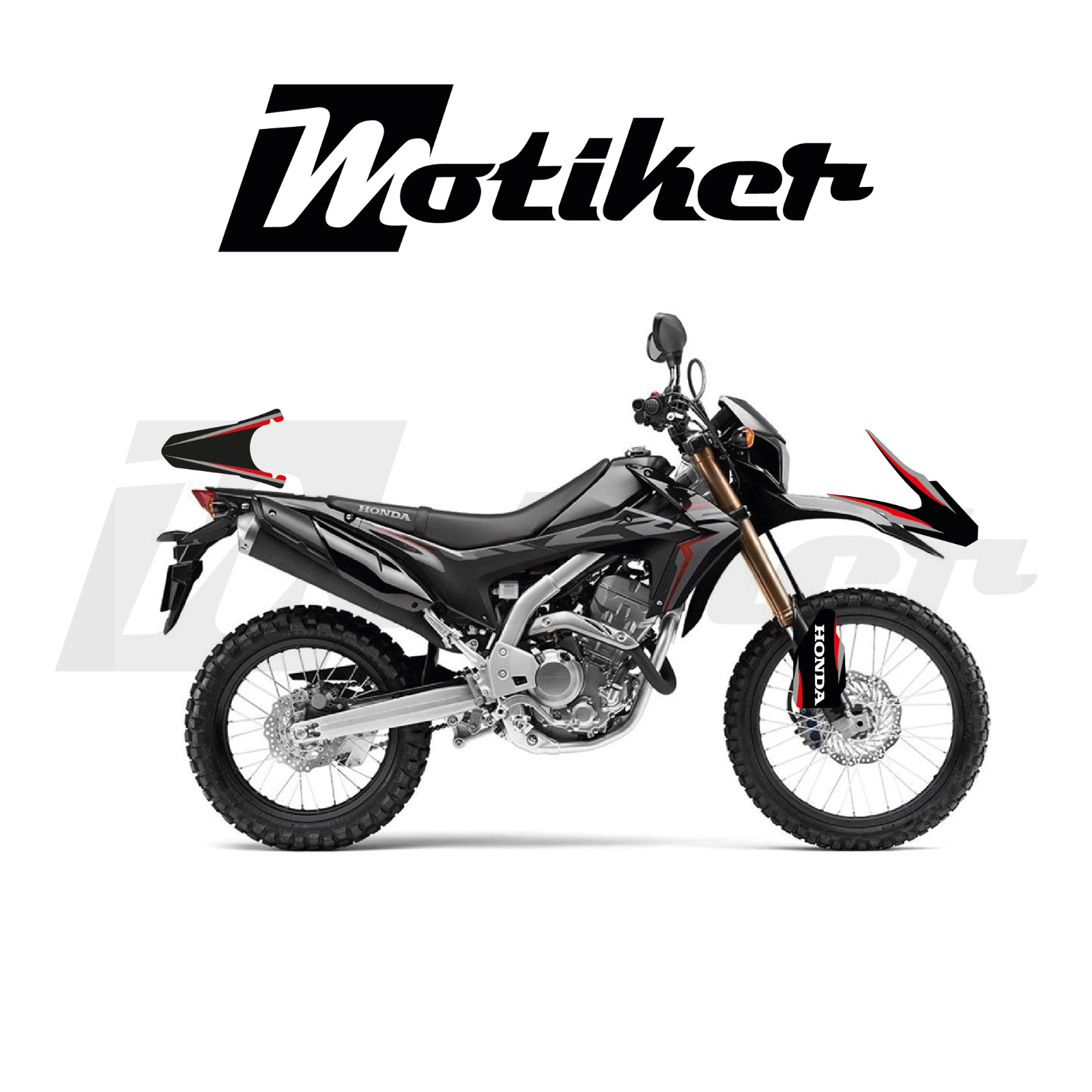 Honada CRF 250L Ön Maşa Amortisör Ön Çamurluk Arka Kuyruk Takım Orjinal Tasarım Siyah Gri Kırmızı Sticker Etiket Modeli
