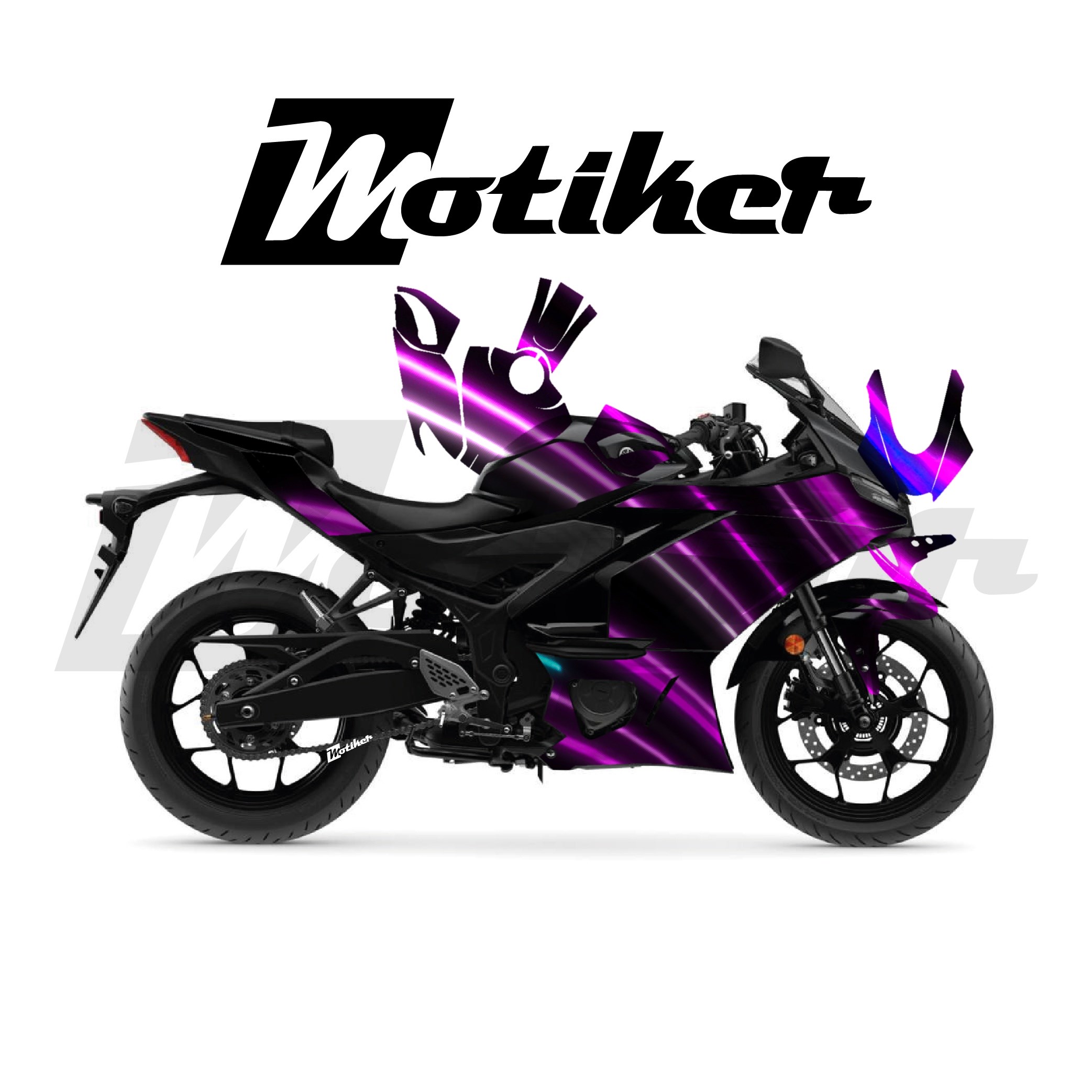 Yamaha YZF R25 Parçalı Kaplama Sticker Etiket Modeli Işıklı Dalgalar Desen 24 (MTK9385)