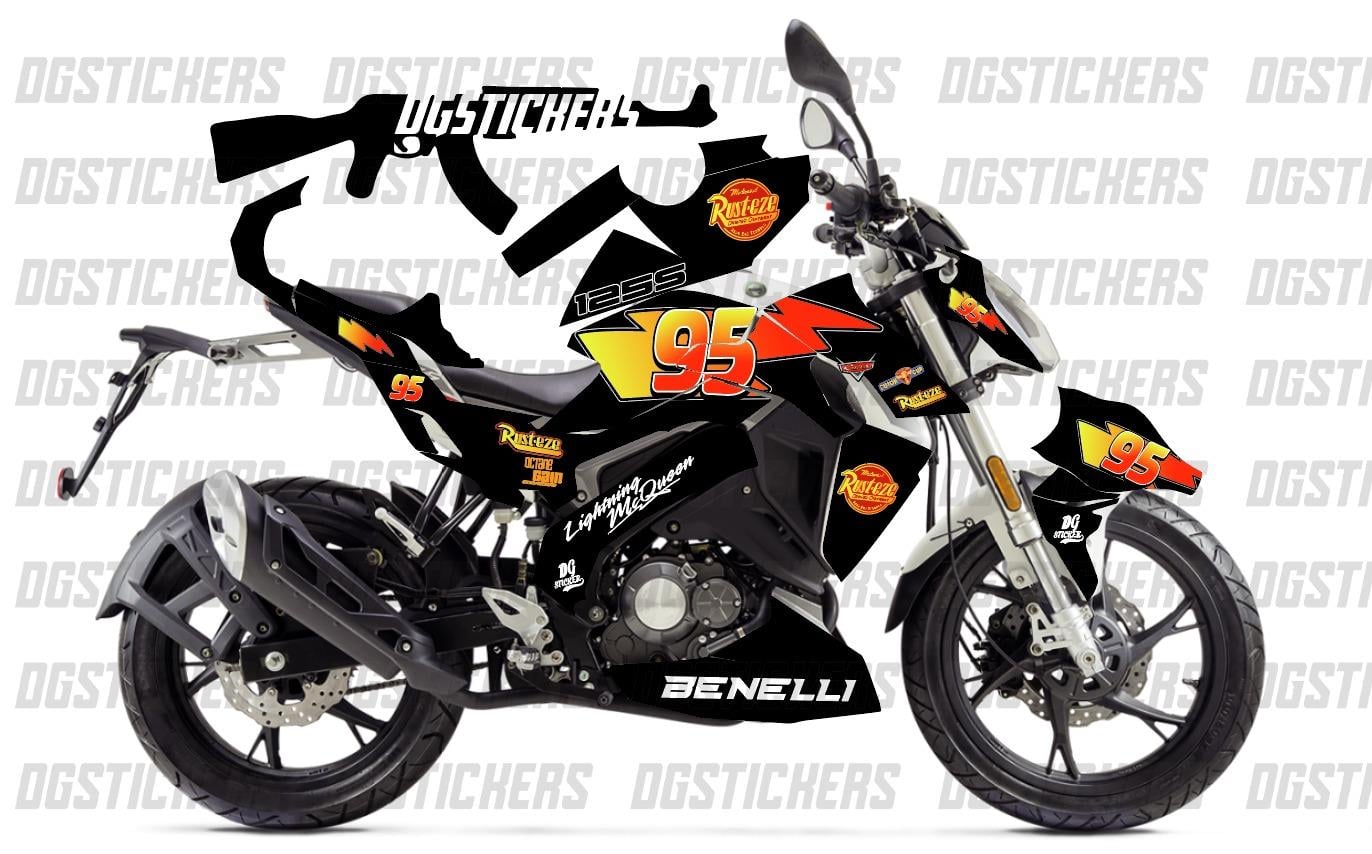 Benelli 125S Şimşek Mcqueen Siyah Tasarım Sticker Etiket Modeli