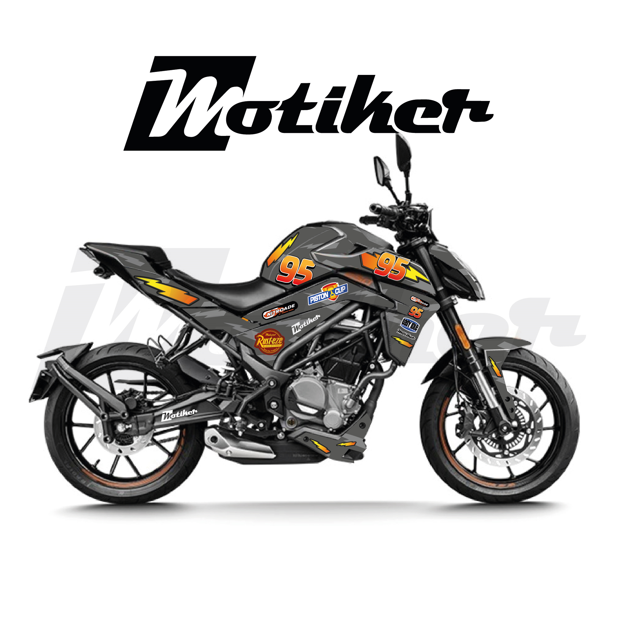 CF MOTO NK250 2023 - 2026 Model Şimşek McQueen Gri Tasarımı Sticker Etiket Modeli