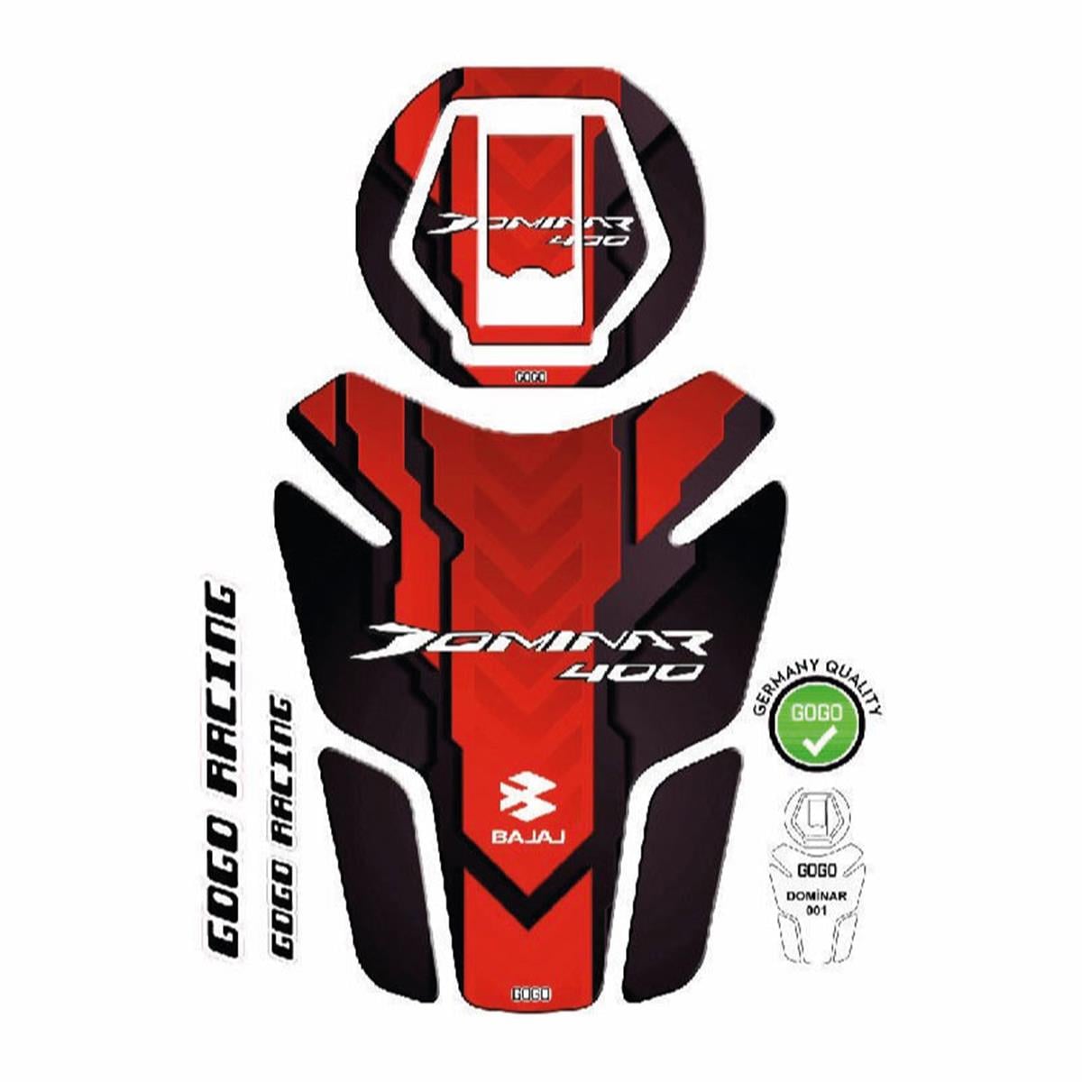 Bajaj Dominar 400 Red Lined Tank Pad Sticker Etiket Model