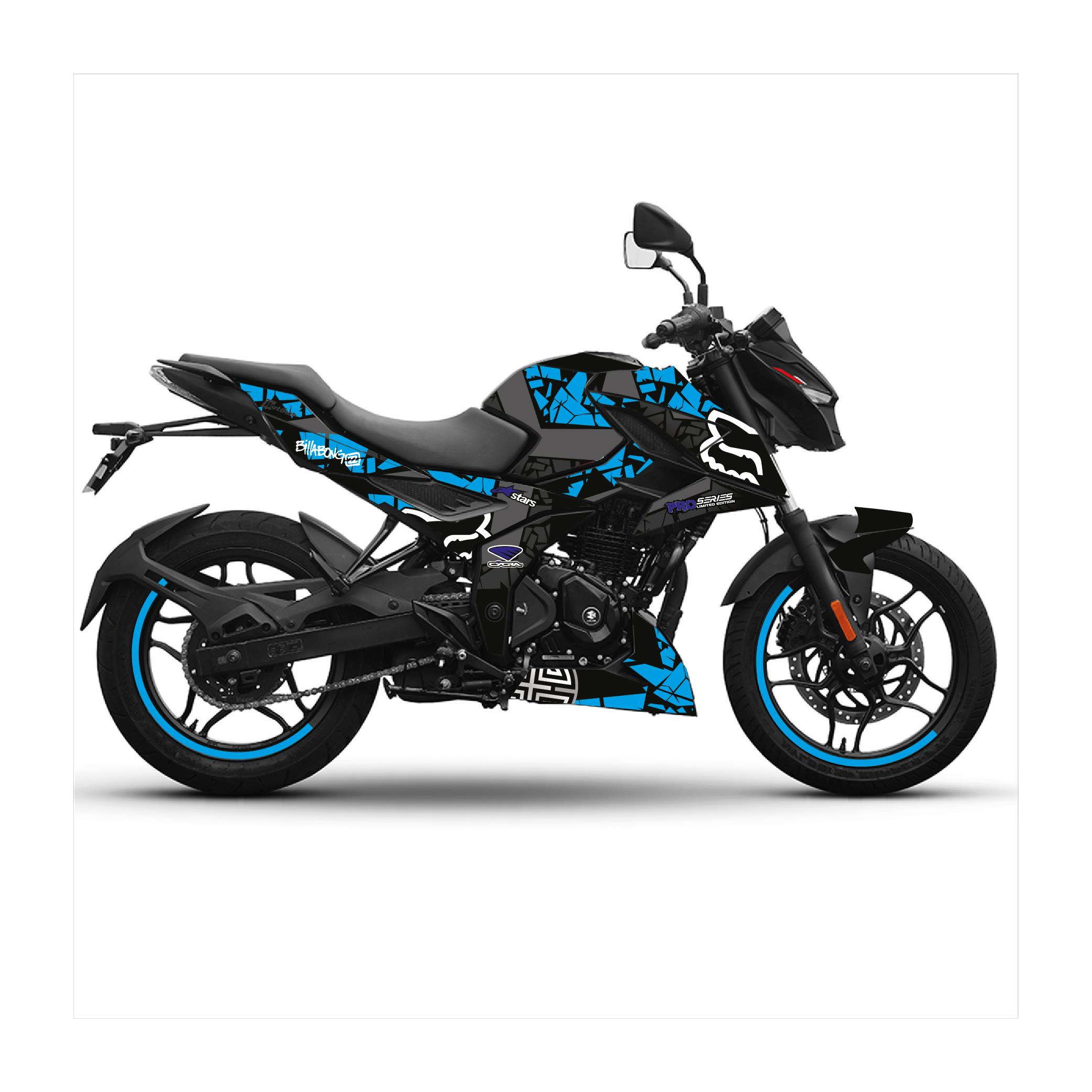 Bajaj N250 Divided Fox Tasarım Motosiklet Sticker Etiket Kaplama Modeli Gri - Mavi