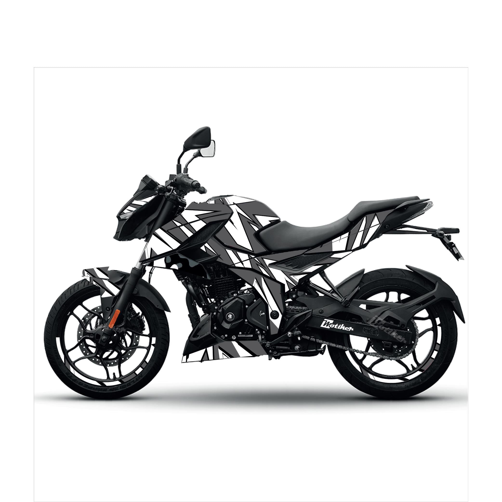 Bajaj N250 Divided Line Tasarım Motosiklet Sticker Etiket Kaplama Modeli Beyaz Ve Gri