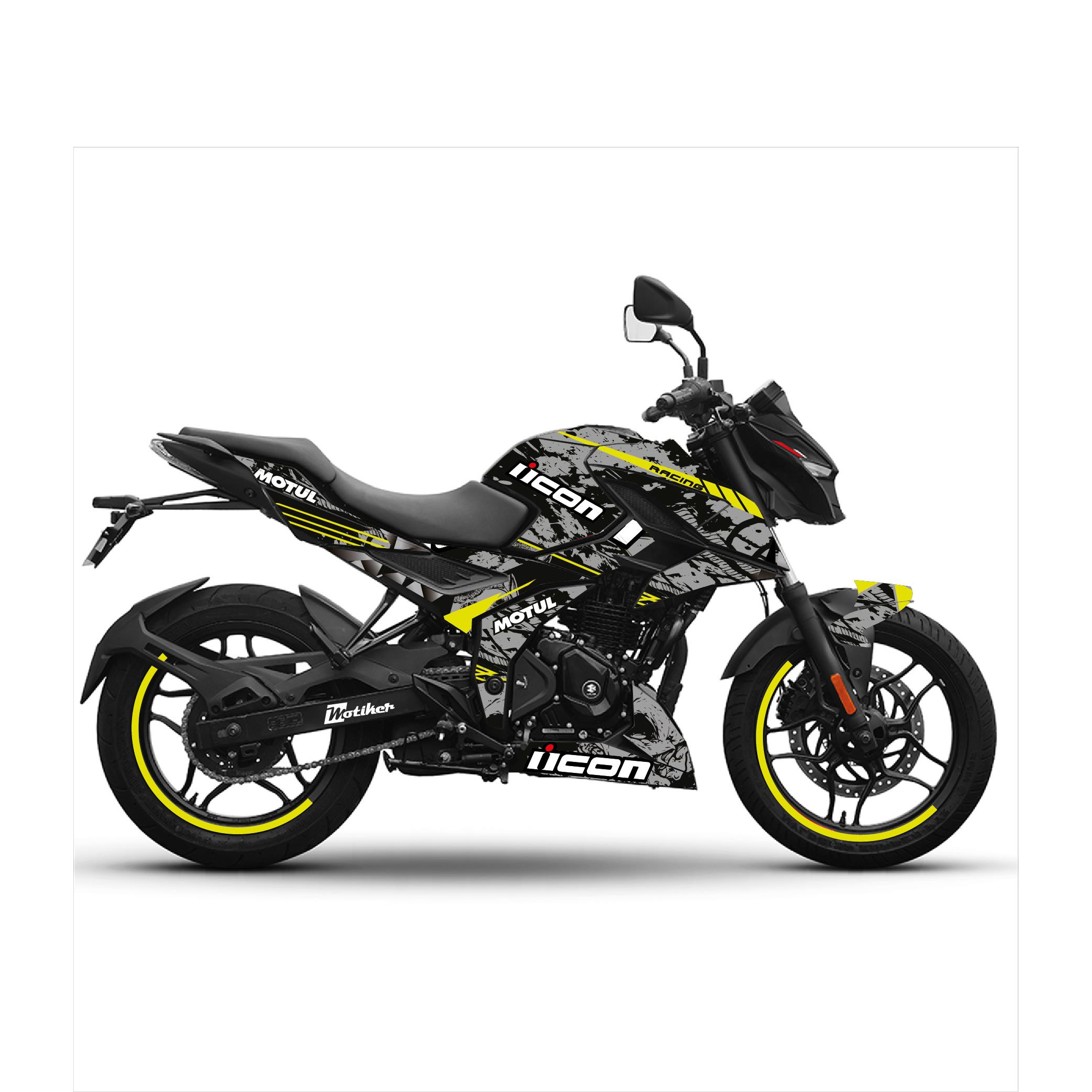 Bajaj N250 Icon Tasarım Motosiklet Sticker Etiket Kaplama Modeli Gri - Neon Yesil (Sarı)