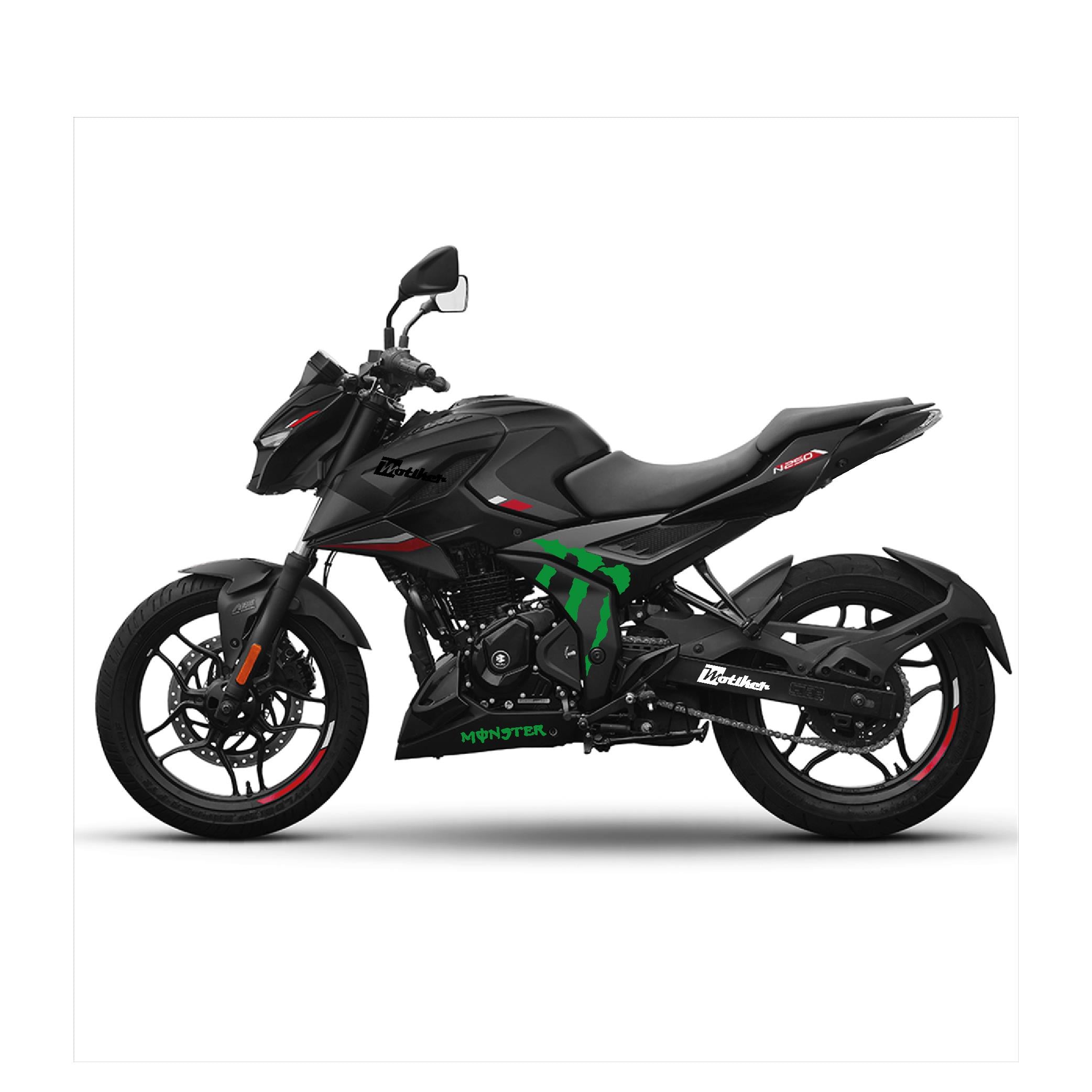 BAJAJ PULSAR N250 Orta Şase Motosiklet Sticker Etiket Modeli Monster Energy Yeşil