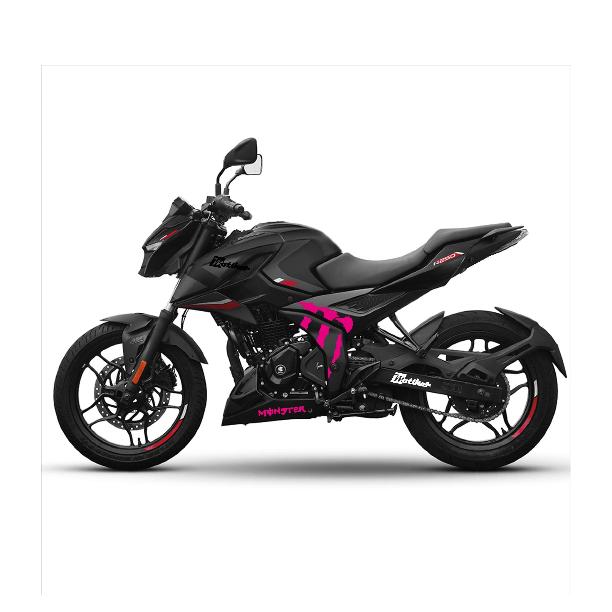 BAJAJ PULSAR N250 Orta Şase Motosiklet Sticker Etiket Modeli Monster Energy Pembe