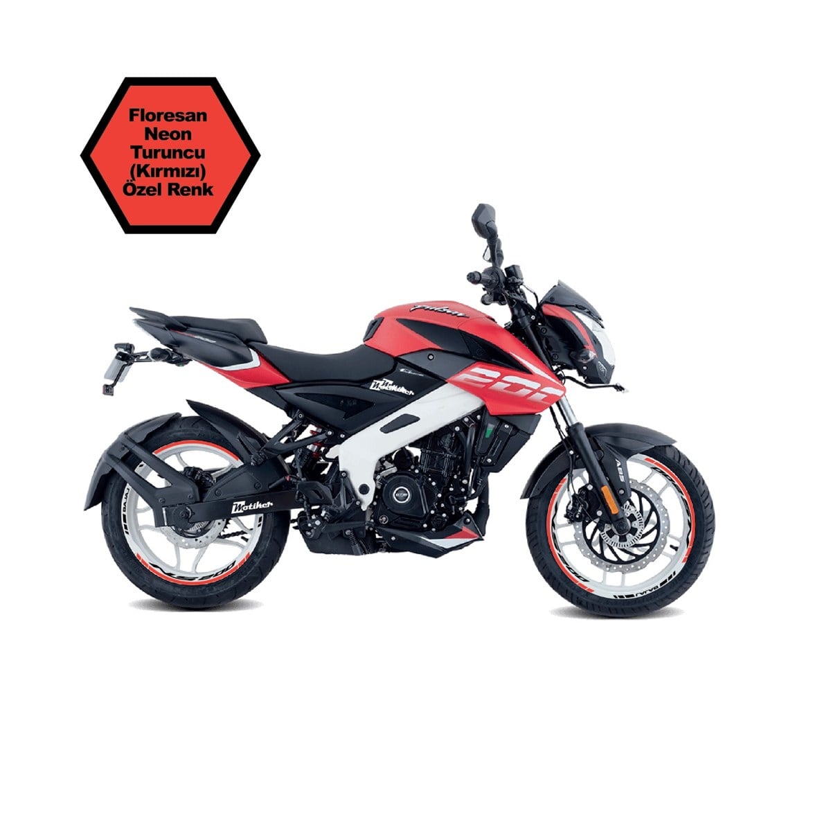 Bajaj Pulsar NS200 Neon Kırmızı ve Siyah İç ve Dış Yazılı Jant Sticker Modeli