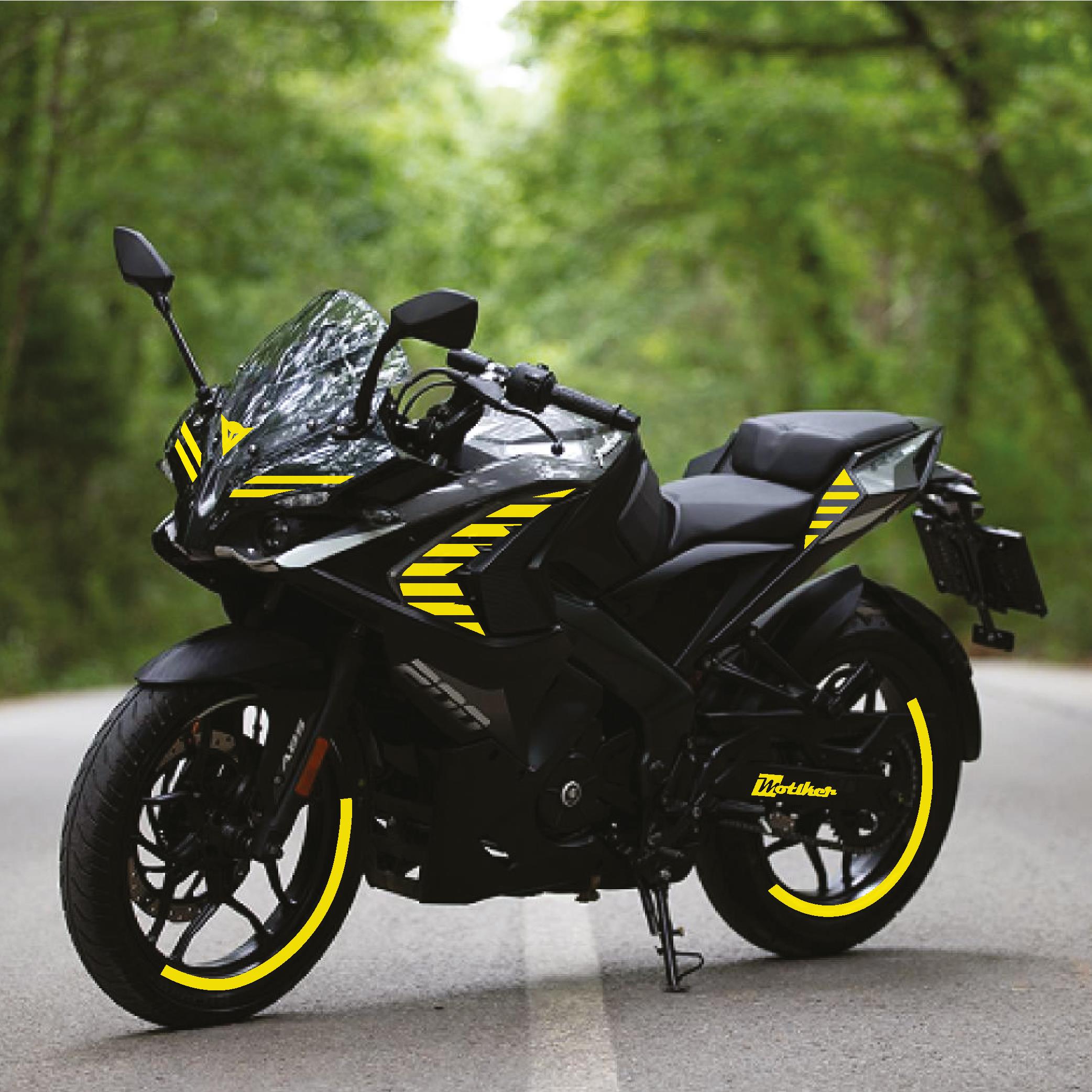 PULSAR RS 200Bajaj RS200 Kesikli Tek Renk Sarı Motosiklet Sticker Etiket Takım Modeli
