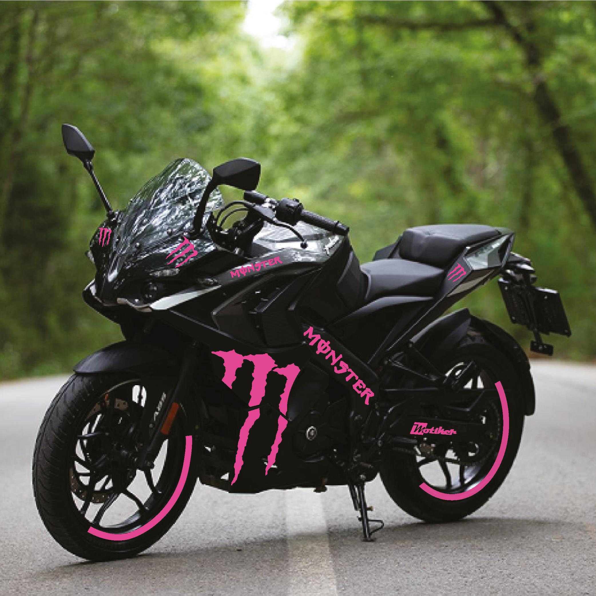 PULSAR RS 200Bajaj RS200 Monster Tek Renk Pembe Motosiklet Sticker Etiket Takım Modeli