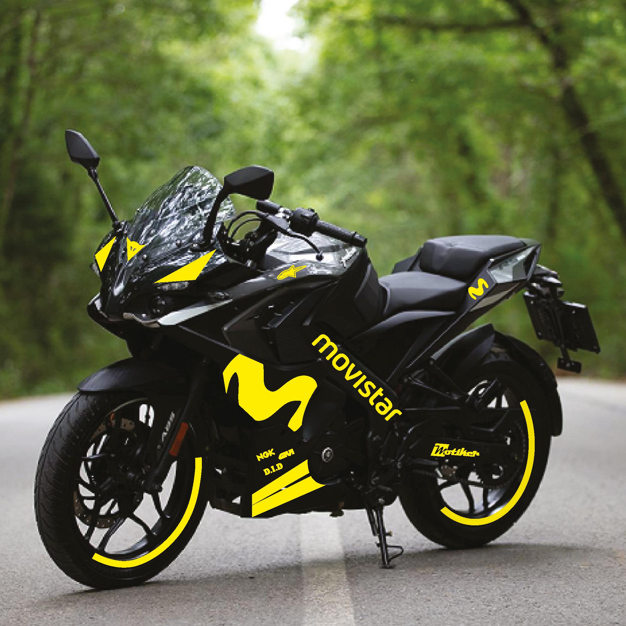 PULSAR RS 200Bajaj RS200 Movistar Tek Renk Sarı Motosiklet Sticker Etiket Takım Modeli