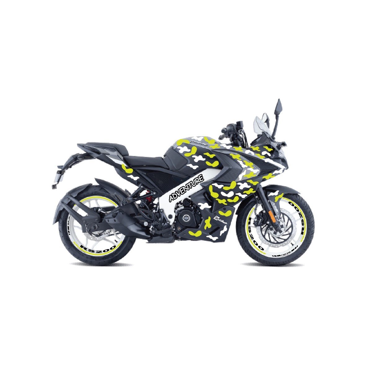 Bajaj RS200 Neon Sarı Kamuflaj Parça Sticker Etiket Modelİ