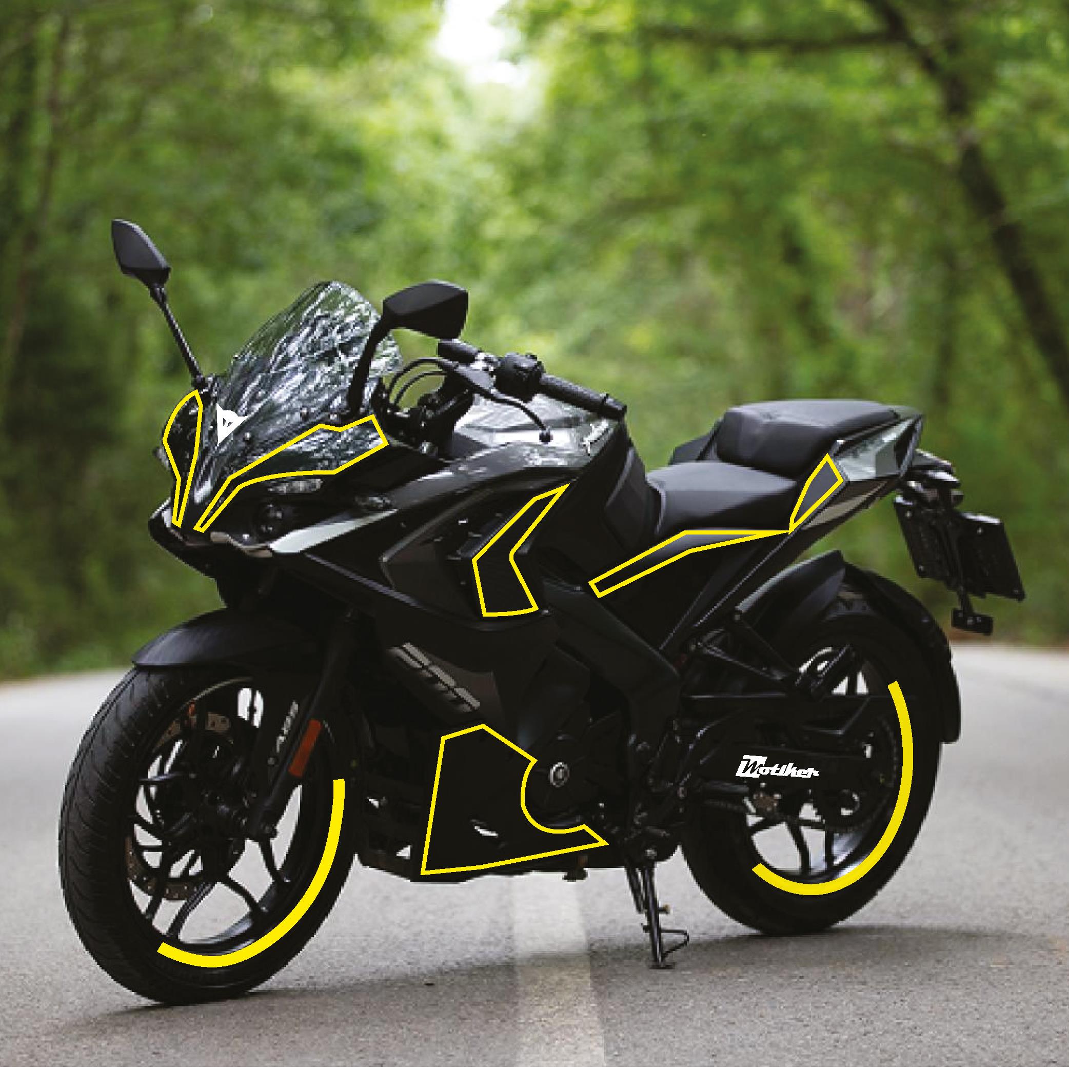 PULSAR RS 200Bajaj RS200 Stroke Tek Renk Sarı Motosiklet Sticker Etiket Takım Modeli