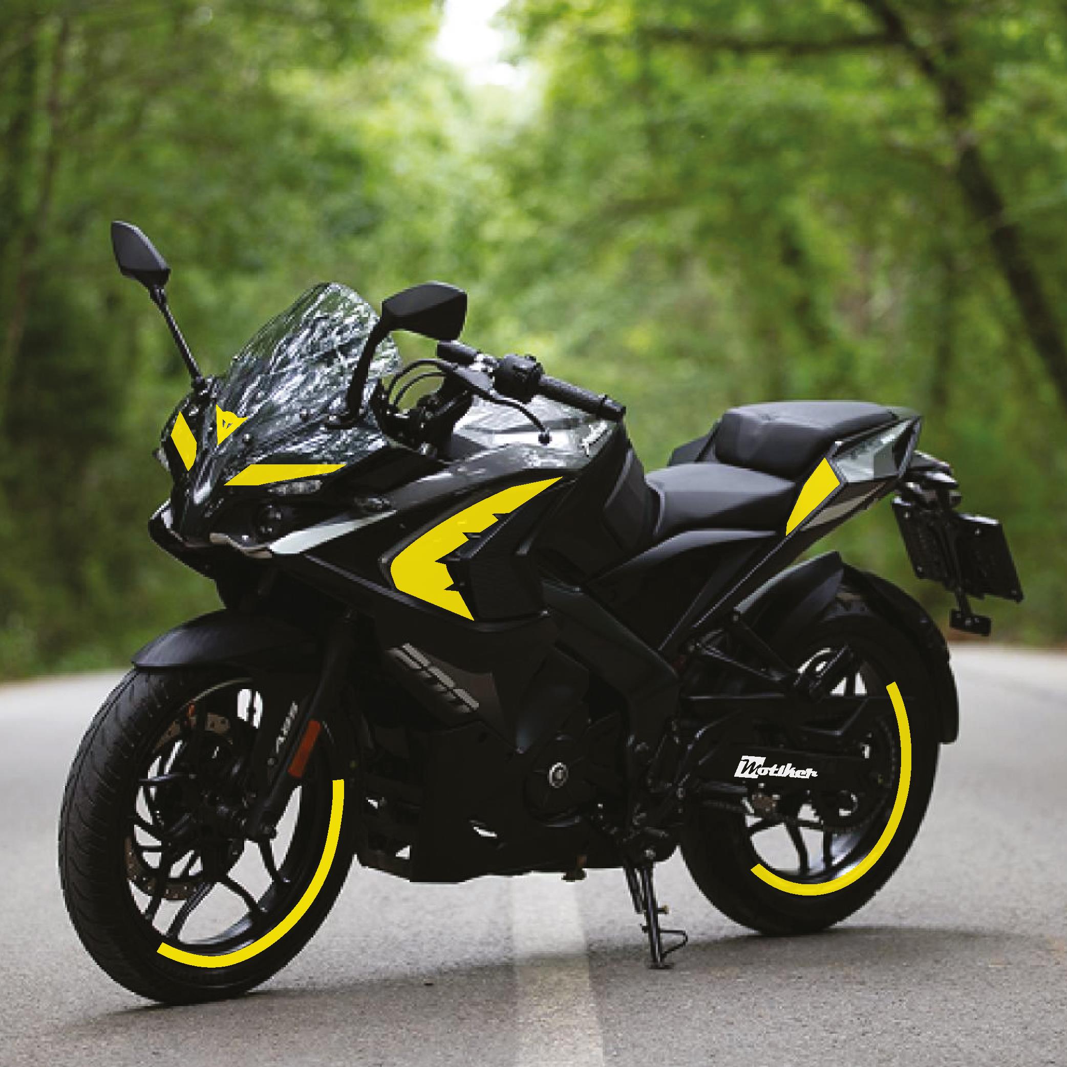PULSAR RS 200Bajaj RS200 Tek Renk Sarı Parçalı Motosiklet Sticker Etiket Takım Modeli