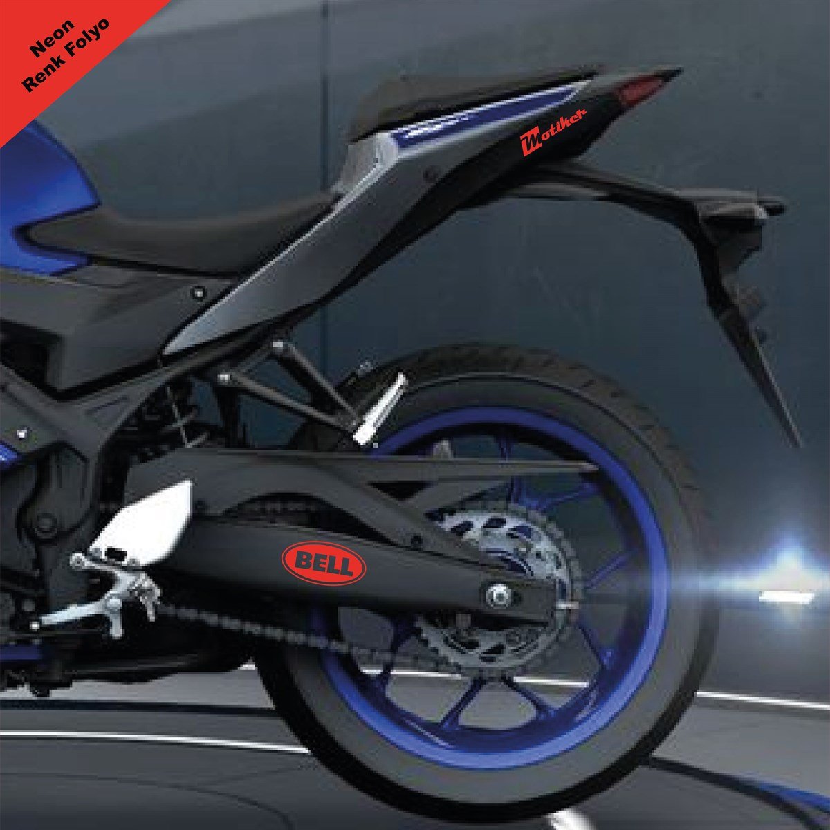 Bell Yazılı Neon Kırmızı Arka Maşa Sticker Etiket Modeli