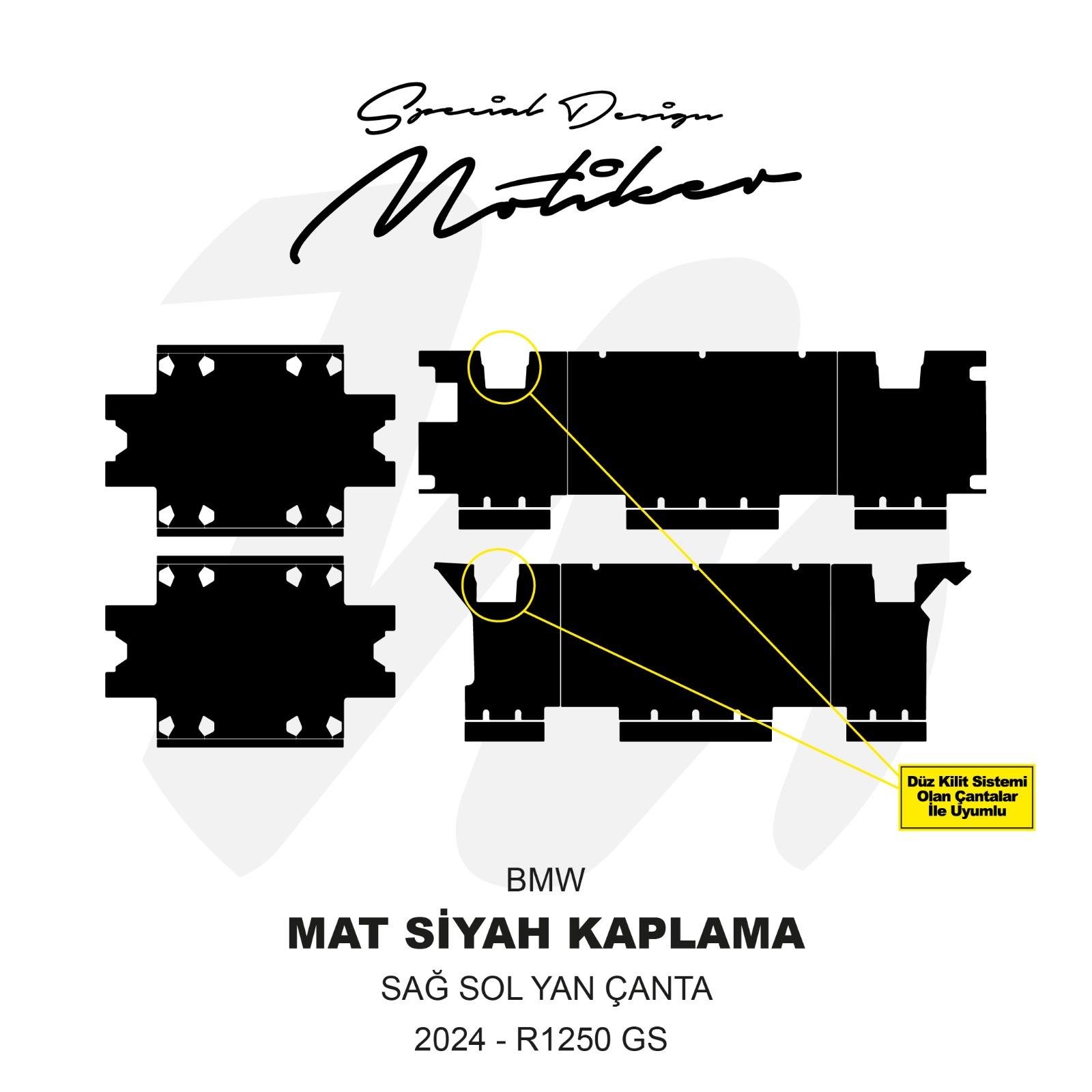 R1250 GSBMW R1250GS 2024 33-37LT Yan Çanta Mat Siyah Kaplama Sticker Etiket Modeli