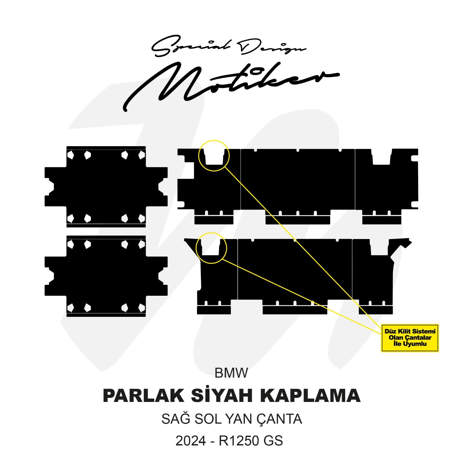 R1250 GSBMW R1250GS 2024 33-37LT Yan Çanta Parlak Siyah Kaplama Sticker Etiket Modeli
