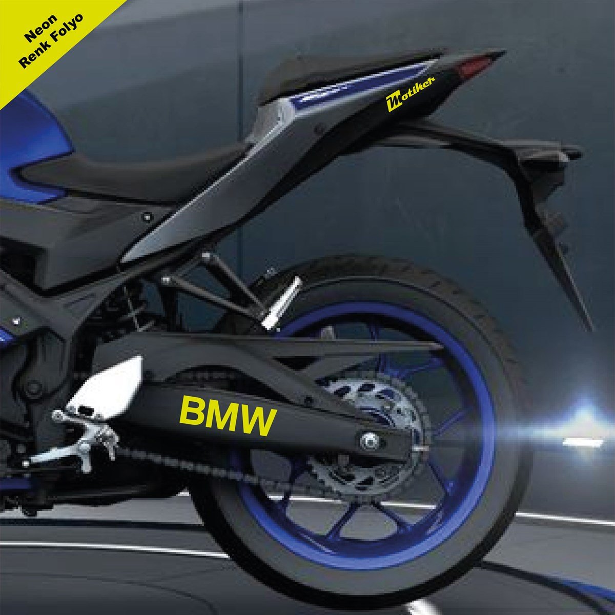 BMW Yazılı Neon Sarı Arka Maşa Sticker Etiket Modeli