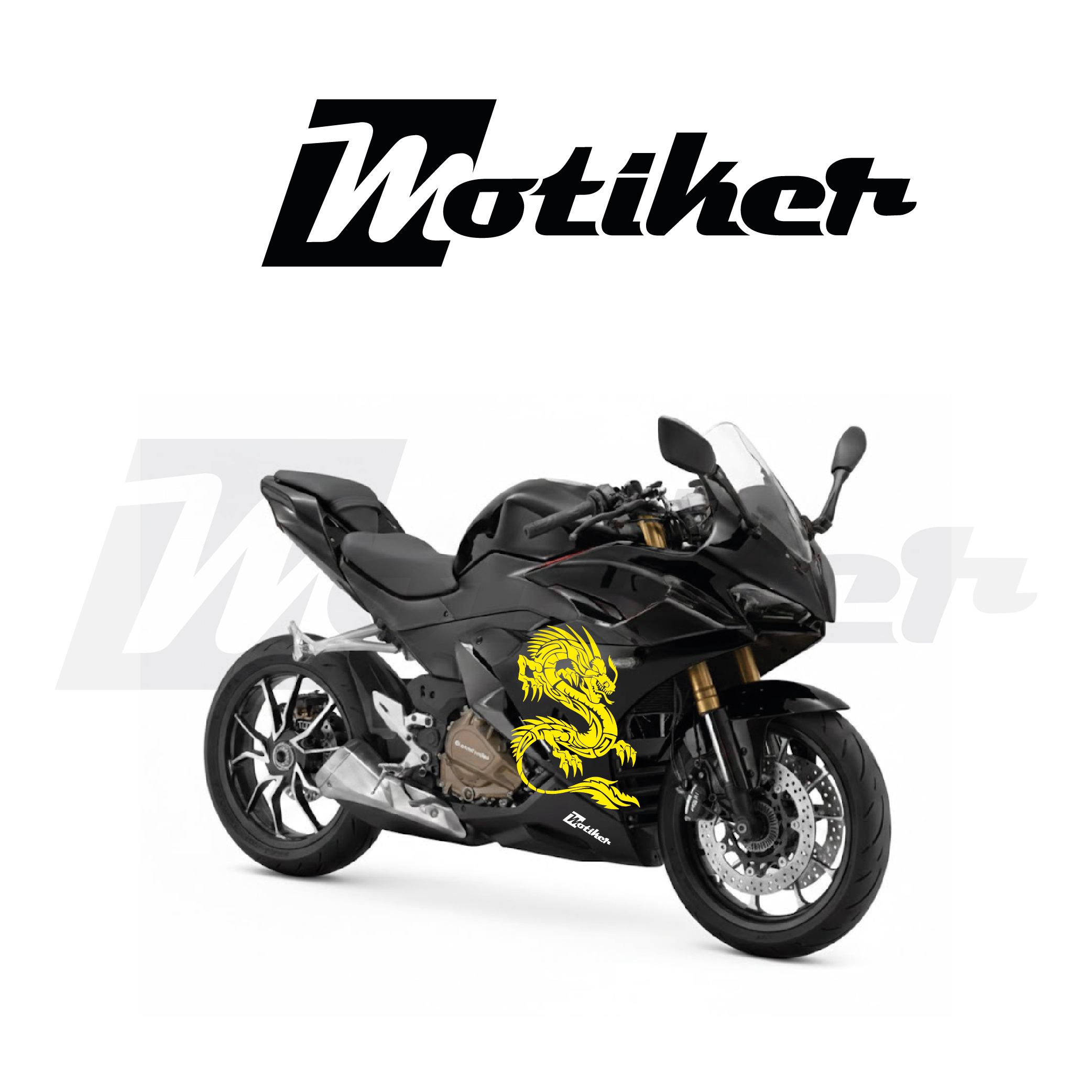 RKS QJ Motor 450RA Sarı Dragon Yan Grenaj Sağ Sol Tasarım Sticker Seti Etiket Modeli