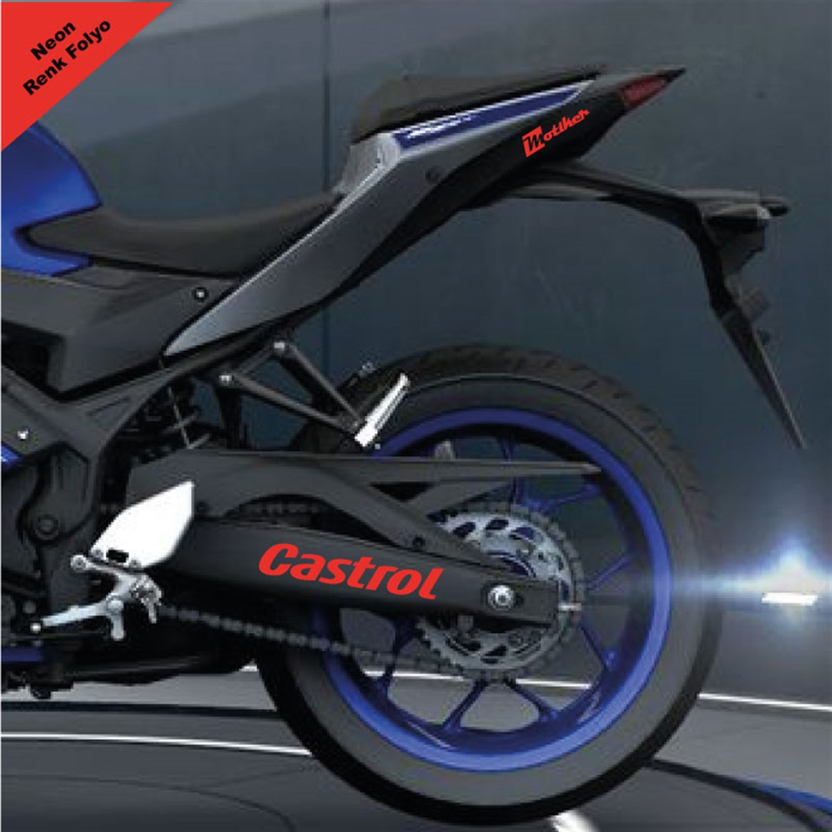 Castrol Yazılı Neon Kırmızı Arka Maşa Sticker Etiket Modeli