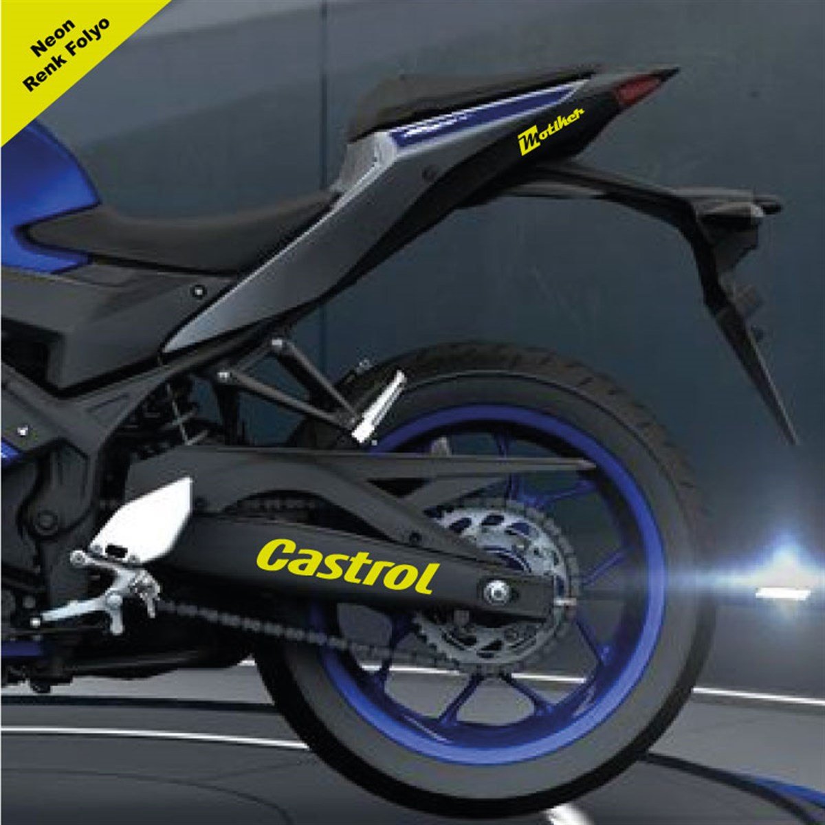 Castrol Yazılı Neon Sarı Arka Maşa Sticker Etiket Modeli