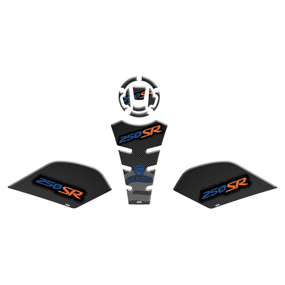 CF MOTO 250 SR Karbon Turuncu Mavi  Tank Pad Damla Sticker Modeli Takım 