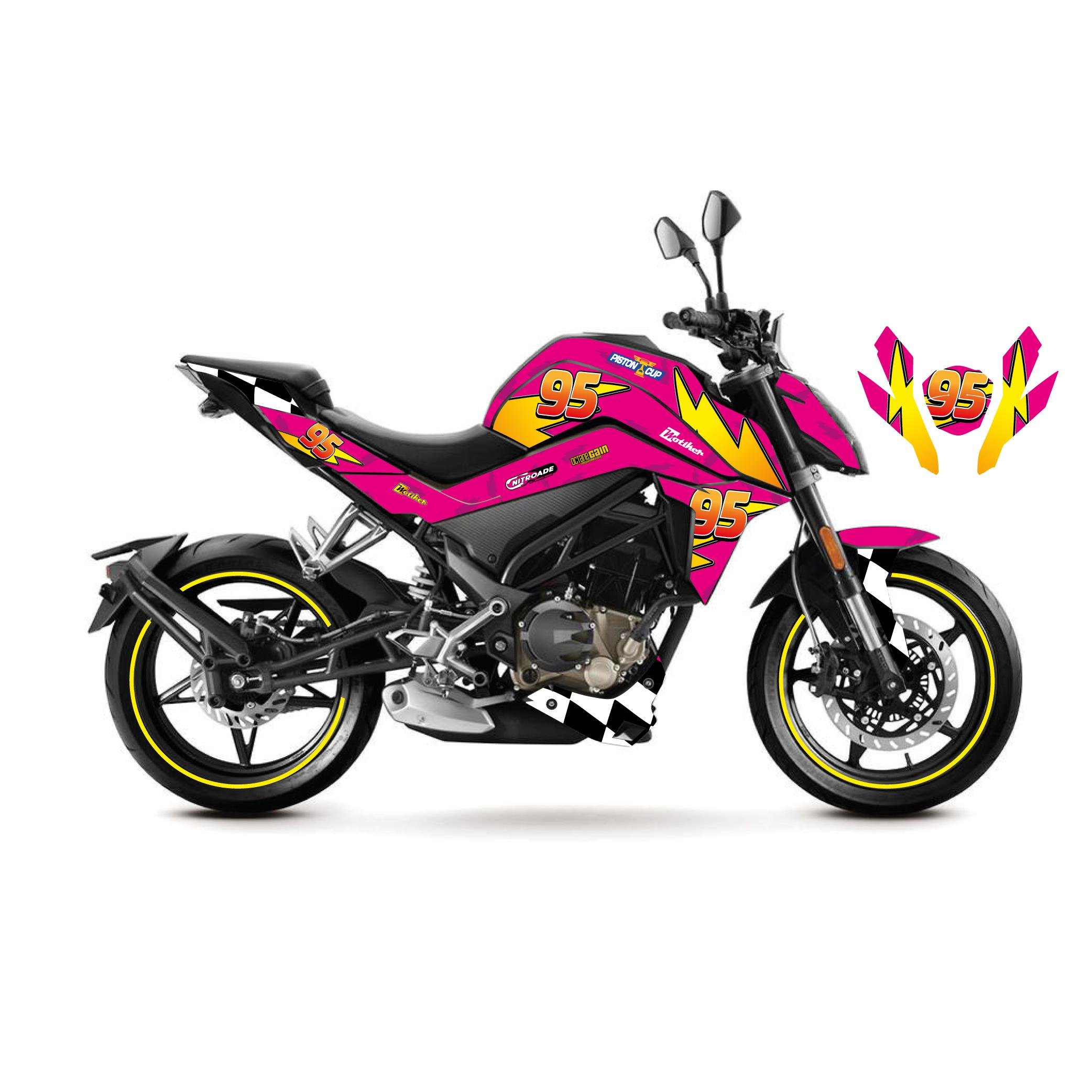 250 NKCFMOTO 250NK McQueen Pembe Sticker Parçalı Motosiklet Kaplama Etiket Modeli