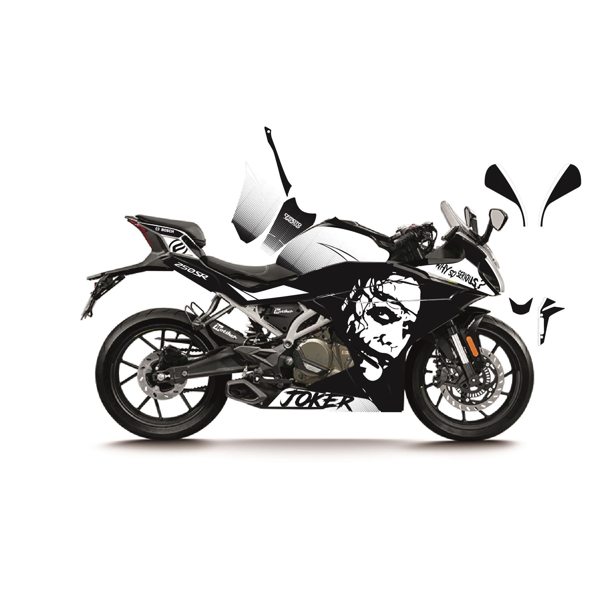 CFMOTO 250SR BEYAZ JOKER MODEL PARÇALI MOTOSIKLET KAPLAMA STICKER ETIKET MODELI 