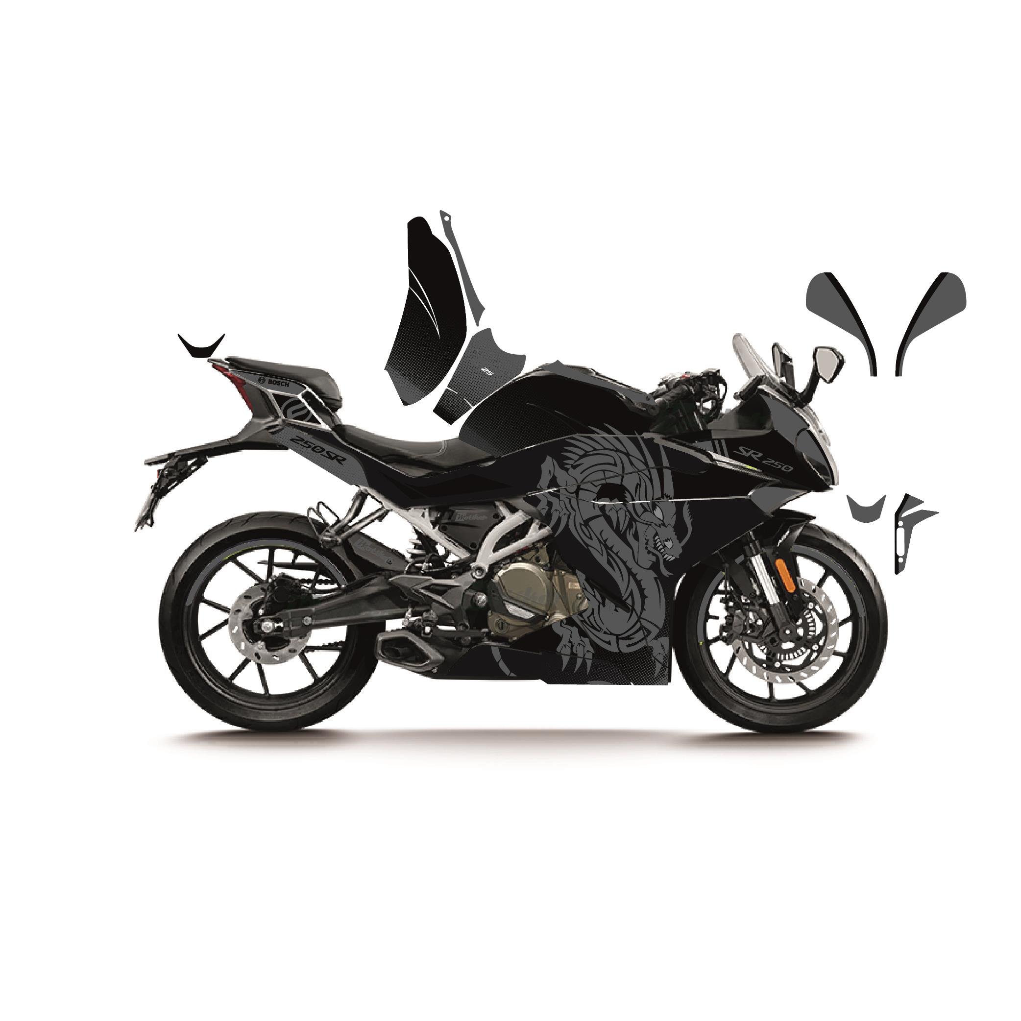 CFMOTO 250SR GRI DRAGON MODEL PARÇALI MOTOSIKLET KAPLAMA STICKER ETIKET MODELI 