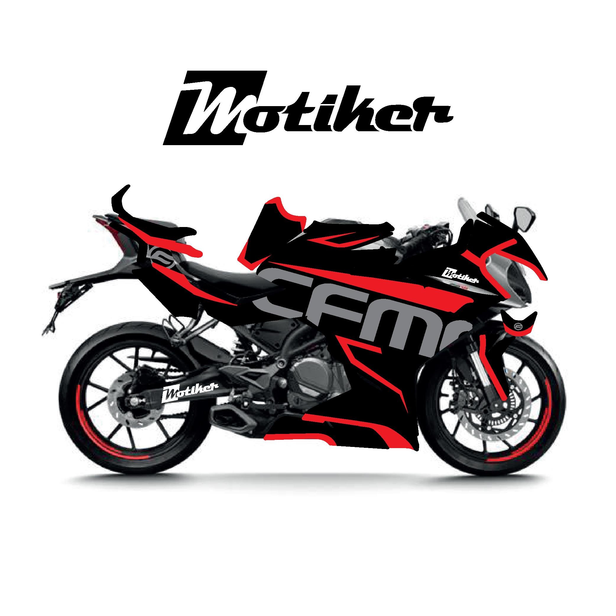250SRCFMOTO 250SR Kırmızı Desenli Parçalı Kaplama Sticker Etiket Modeli Kırmızı Gri Siyah