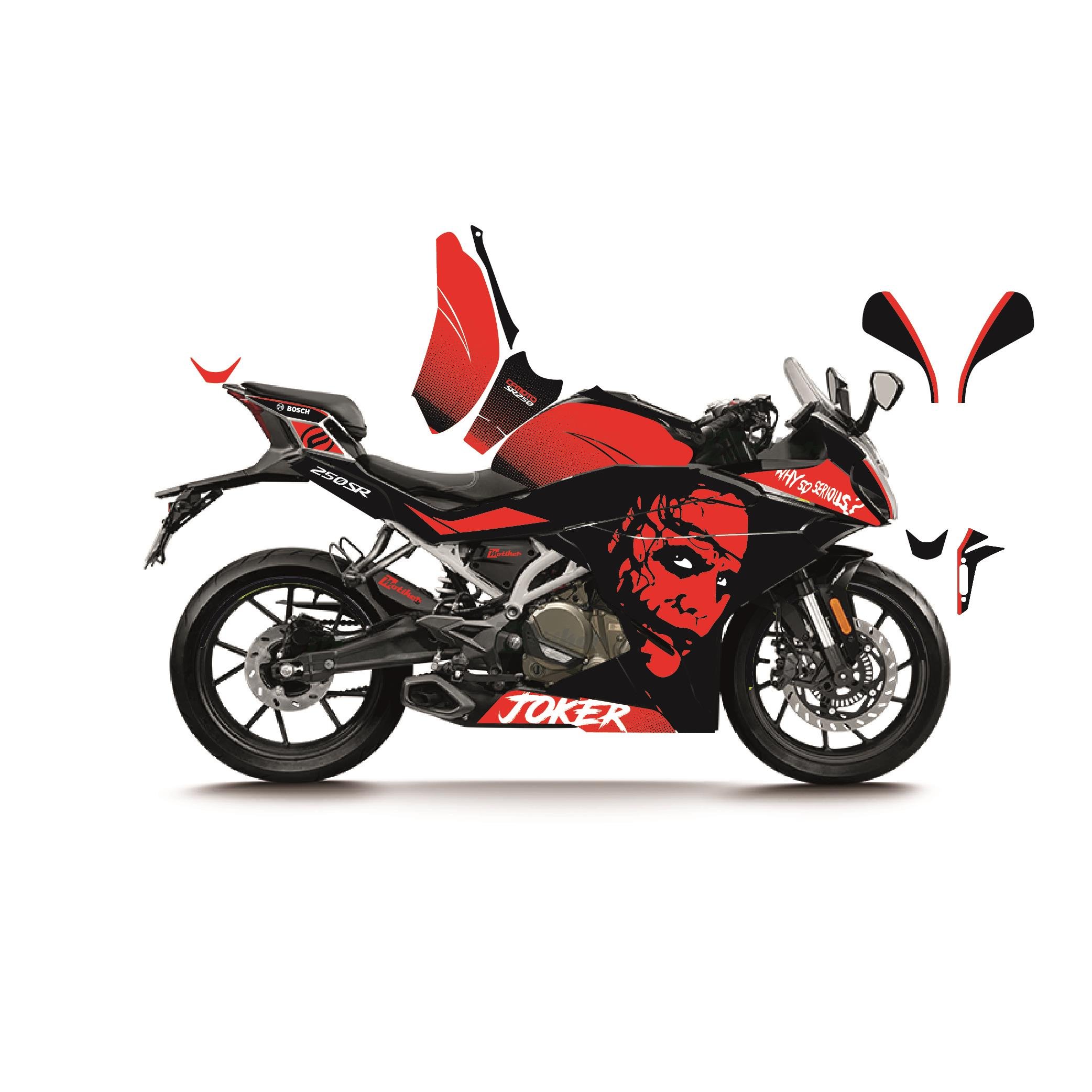 CFMOTO 250SR KIRMIZI JOKER MODEL PARÇALI MOTOSIKLET KAPLAMA STICKER ETIKET MODELI 