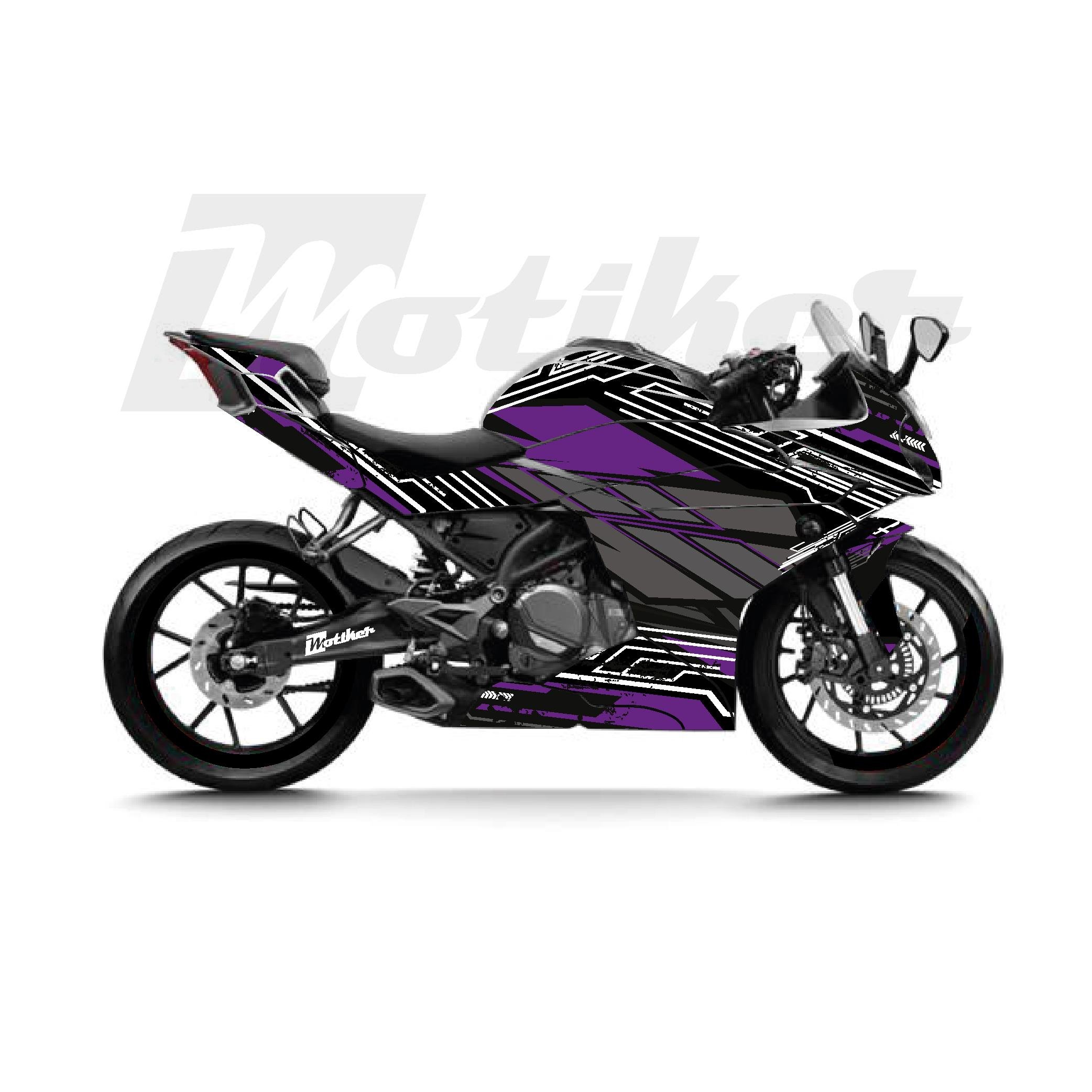 250SRCFMOTO 250SR K'night Model Parçalı Motosiklet Kaplama Sticker Etiket Modeli Mor Gri Beyaz