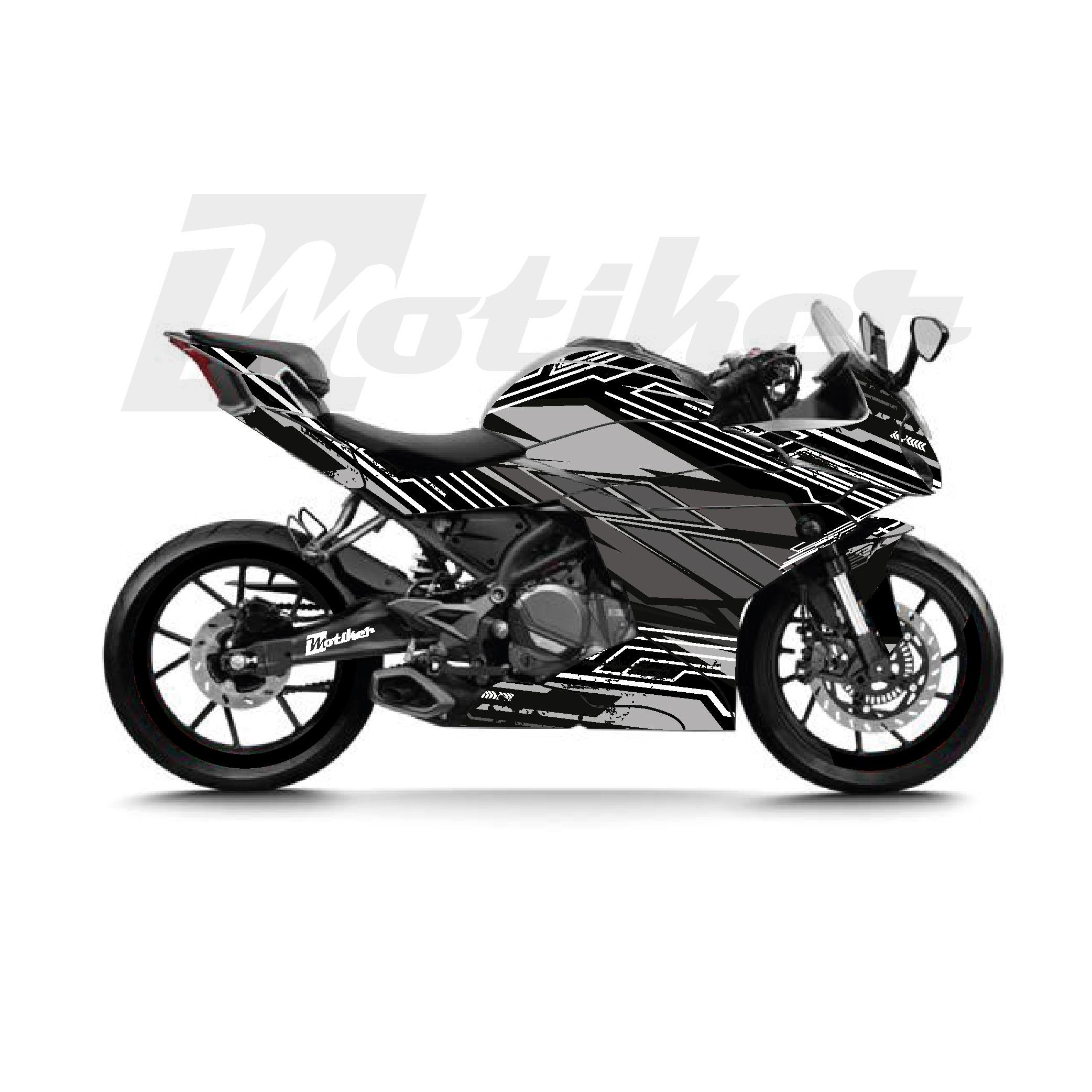 250SRCFMOTO 250SR K'night Model Parçalı Motosiklet Kaplama Sticker Etiket Modeli Koyu Gri Gri Beyaz