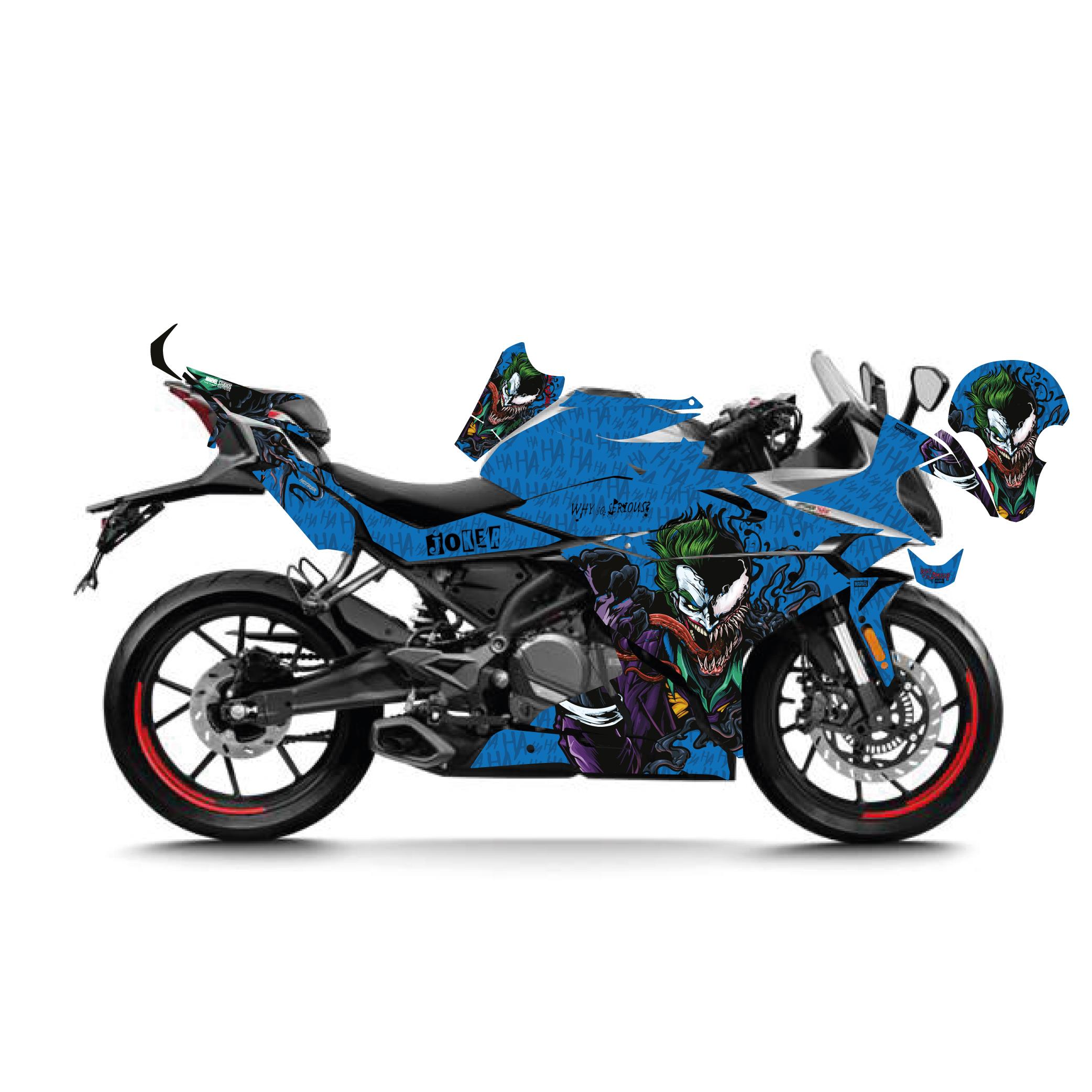 250SRCFMOTO 250SR Mavi Joker Venom Sticker Parçalı Motosiklet Kaplama Etiket Modeli