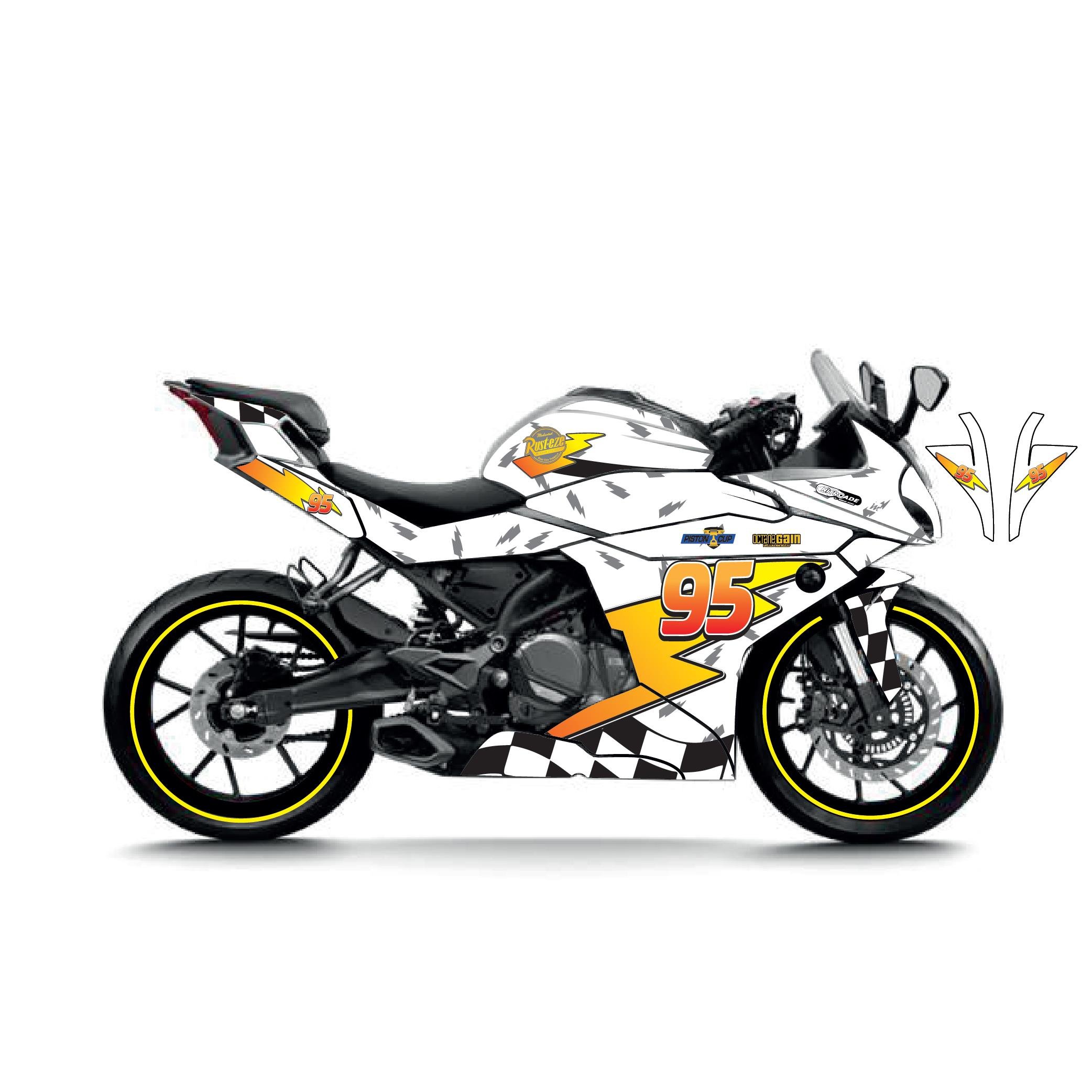 250SRCFMOTO 250SR McQueen Beyaz Sticker Parçalı Motosiklet Kaplama Etiket Modeli