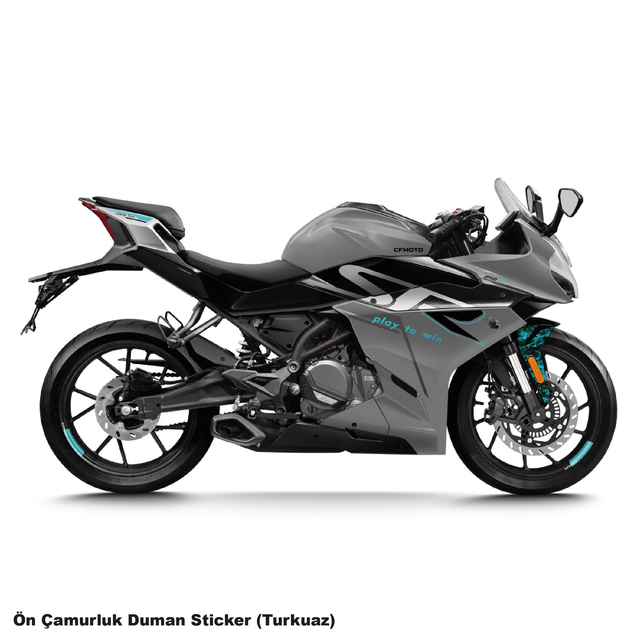 250SRCFMOTO 250SR ÖN ÇAMURLUK TURKUAZ DUMAN PARÇALI KAPLAMA STICKER ETİKET MODELİ