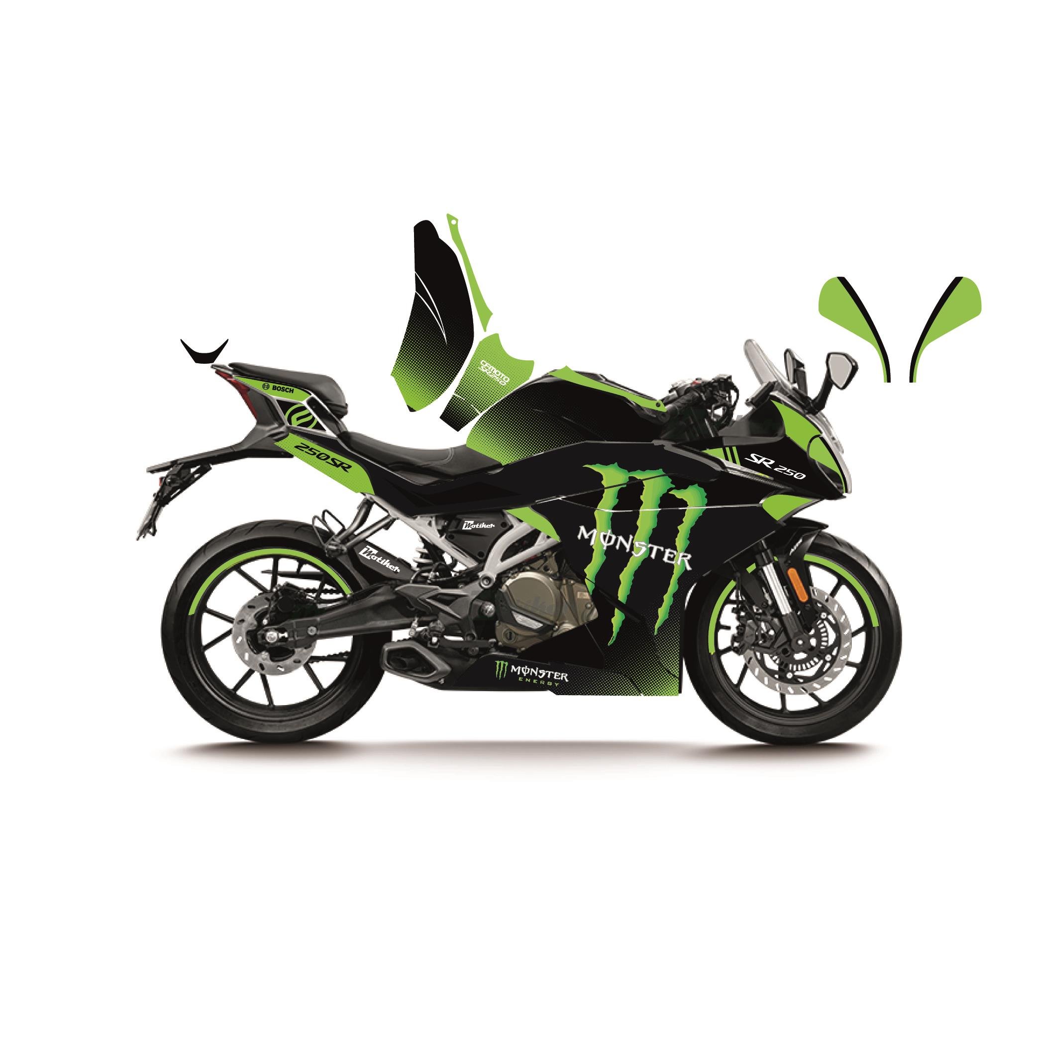 CFMOTO 250SR YEŞİL MONSTER MODEL PARÇALI MOTOSIKLET KAPLAMA STICKER ETIKET MODELI 