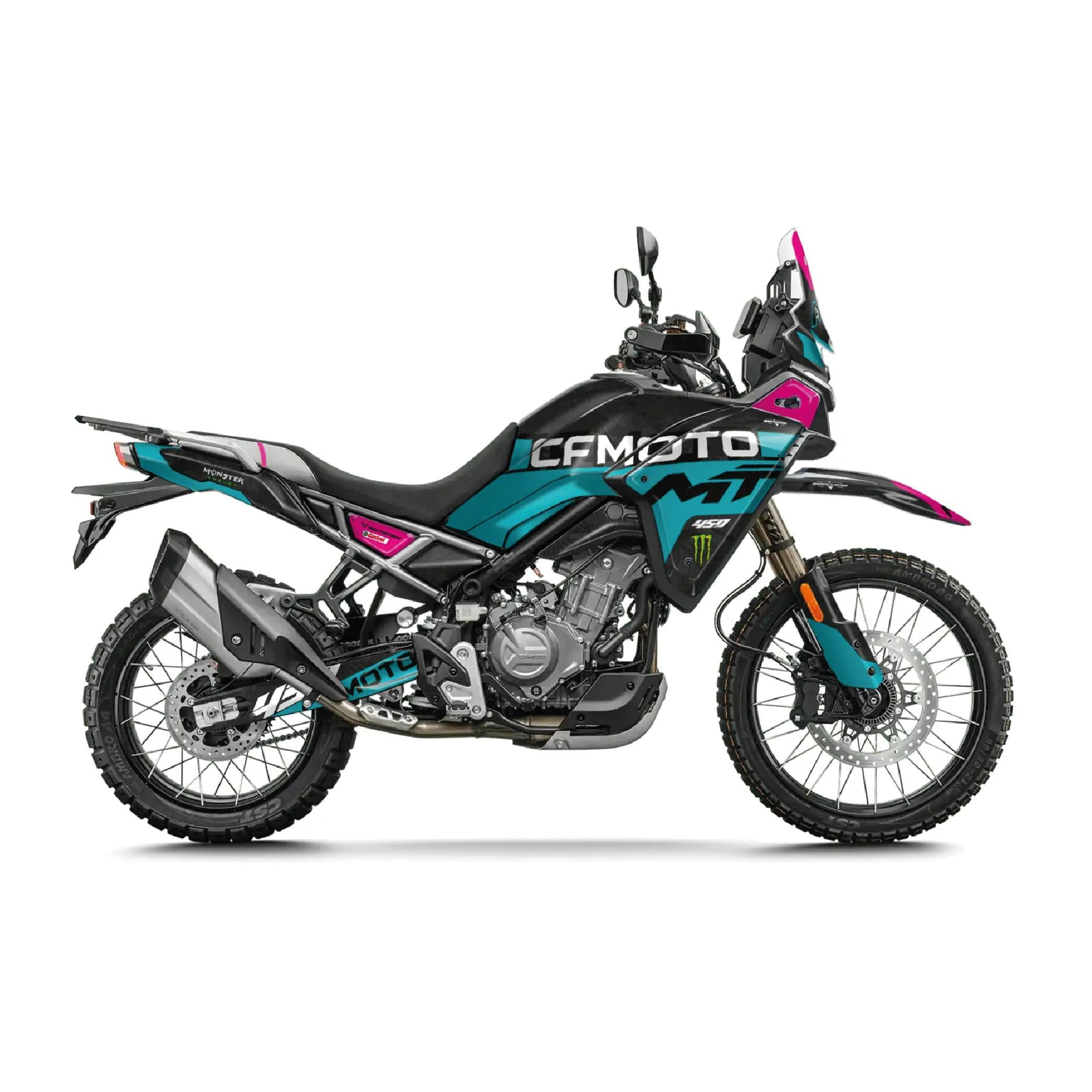 450 MTCFMOTO 450MT Monster Tasarım Motosiklet Kaplama Sticker Etiket Modeli Turkuaz Siyah Pembe